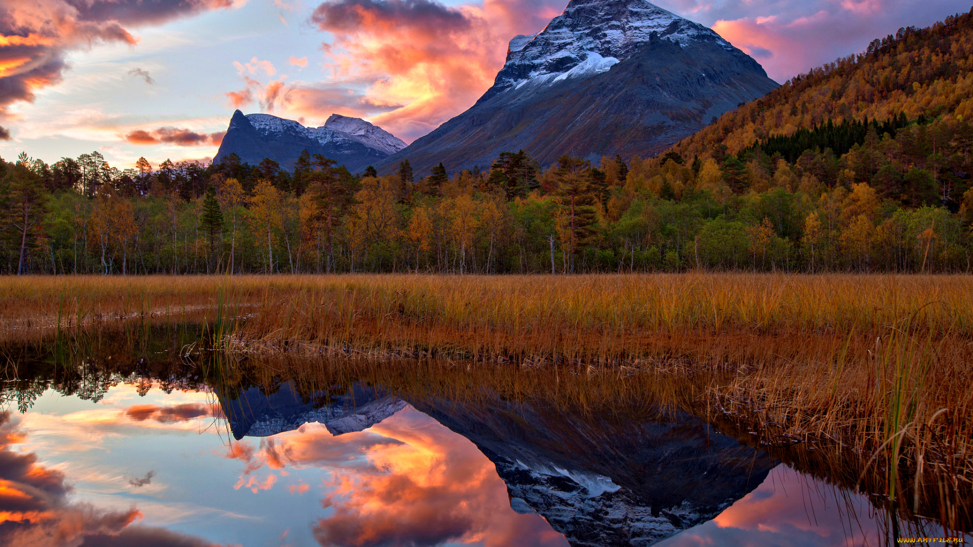 осень, природа, реки, озера, озеро, горы, лес, norway, норвегия, деревья, отражение, пейзаж