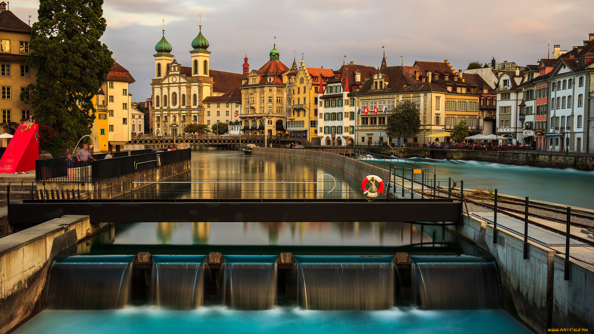 lucerne, города, люцерн, , швейцария, канал, плотина, набережная, здания