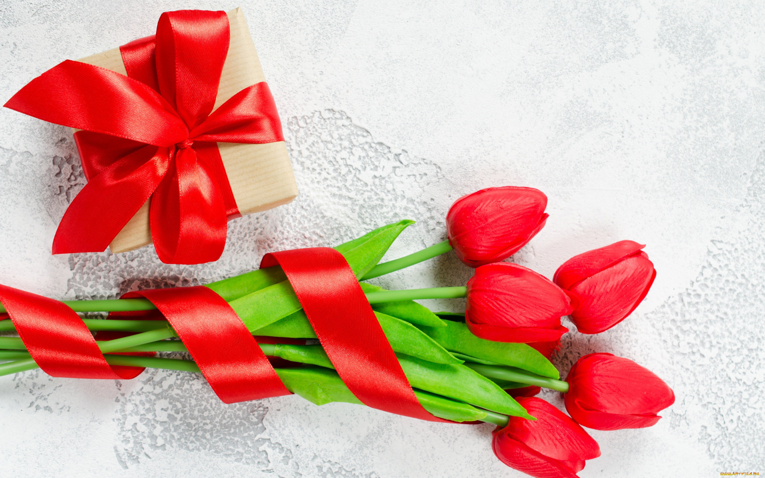 праздничные, подарки, и, коробочки, тюльпаны, подарок, лента, бант