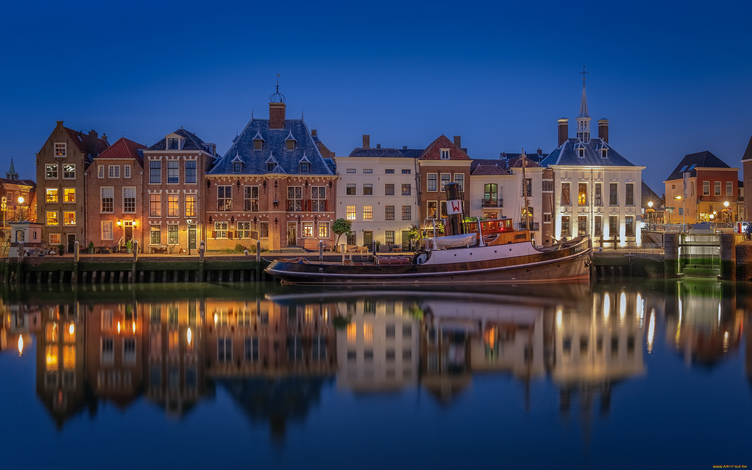 maassluis, netherlands, города, -, огни, ночного, города