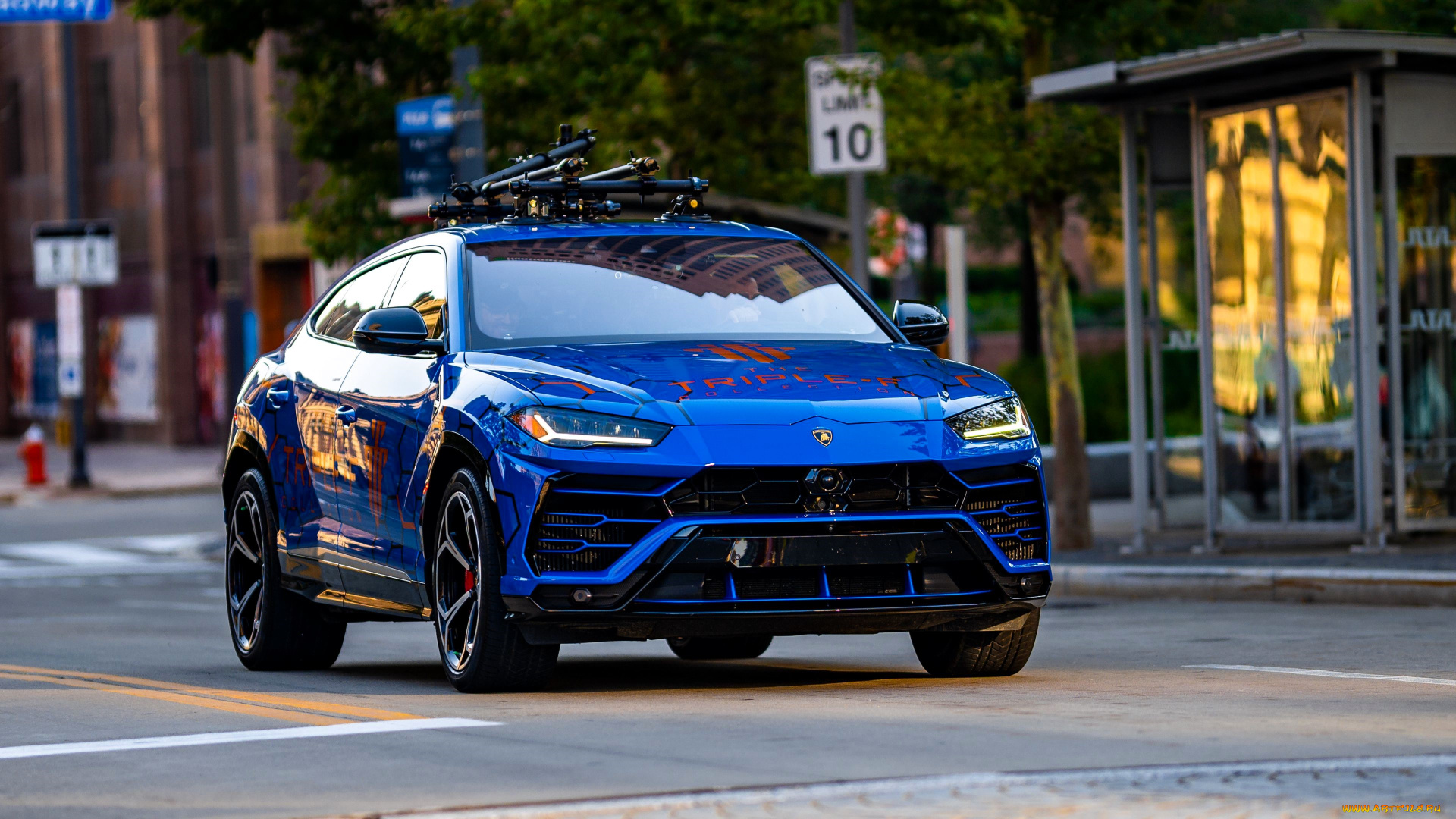 lamborghini, urus, автомобили, lamborghini, синий, улица, город