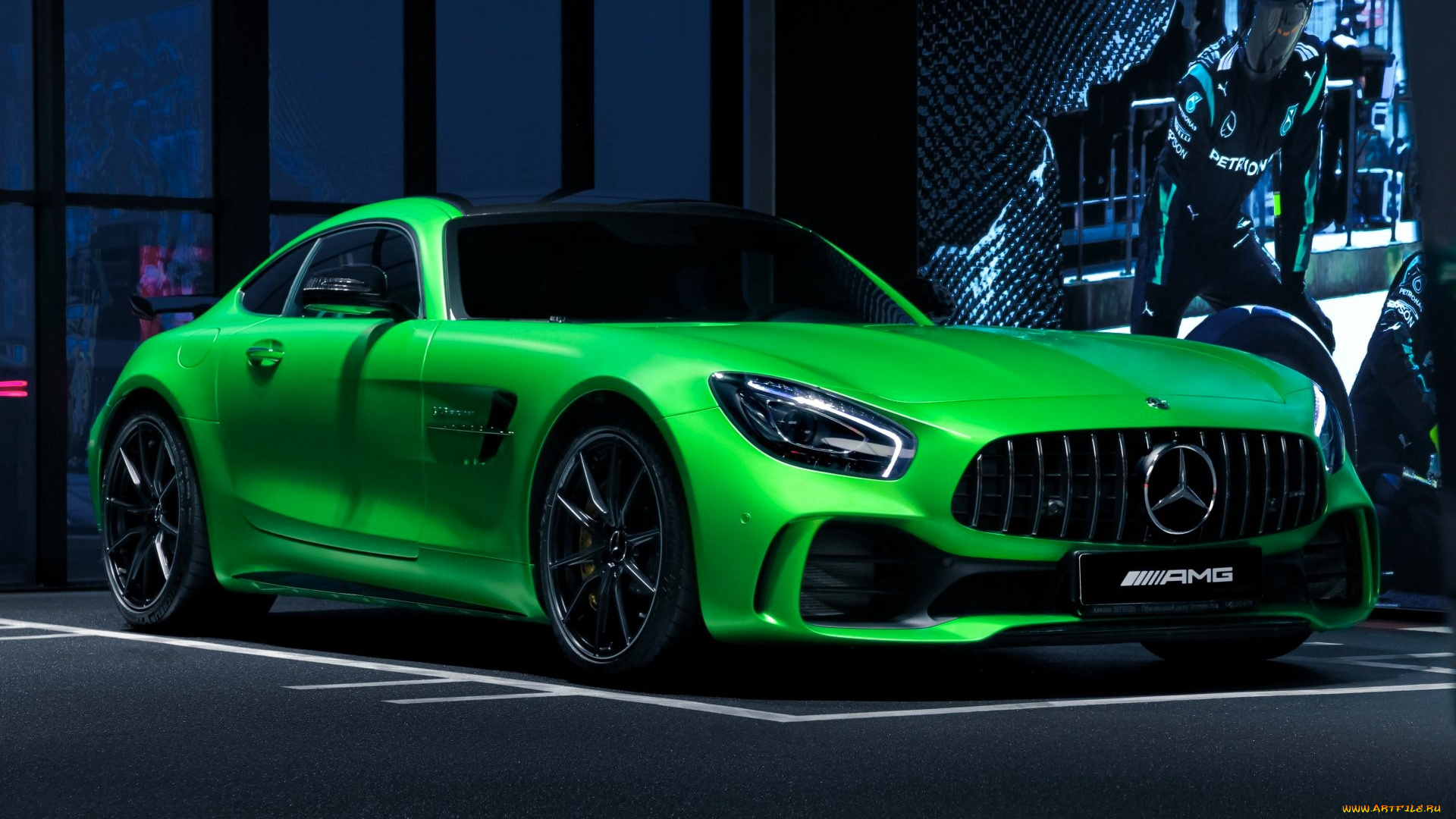 mercedes-amg, gt, автомобили, mercedes-benz, зеленый, парковка, плакат