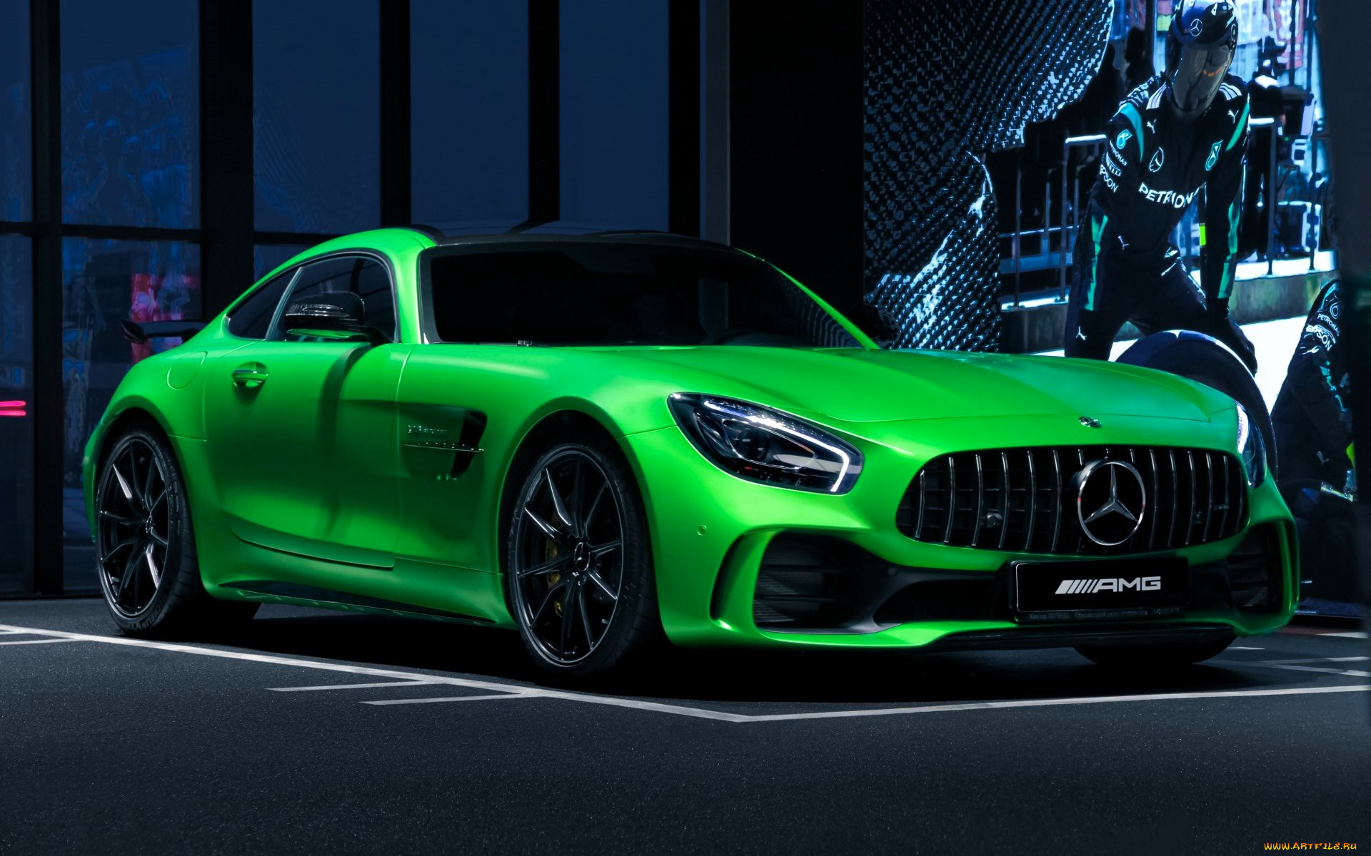 mercedes-amg, gt, автомобили, mercedes-benz, зеленый, парковка, плакат