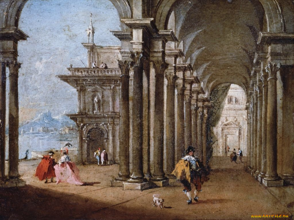 caprice, with, portico, on, the, lakeshore, рисованные, giacomo, guardi