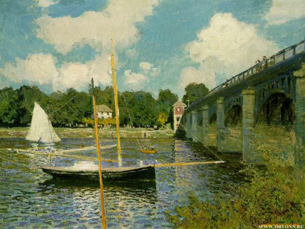 дорожный, мост, аржантее, рисованные, claude, monet