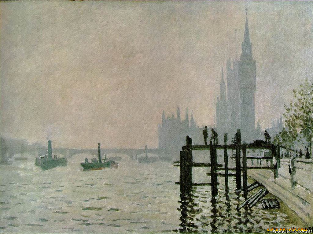 the, thames, below, westminster, рисованные, claude, monet