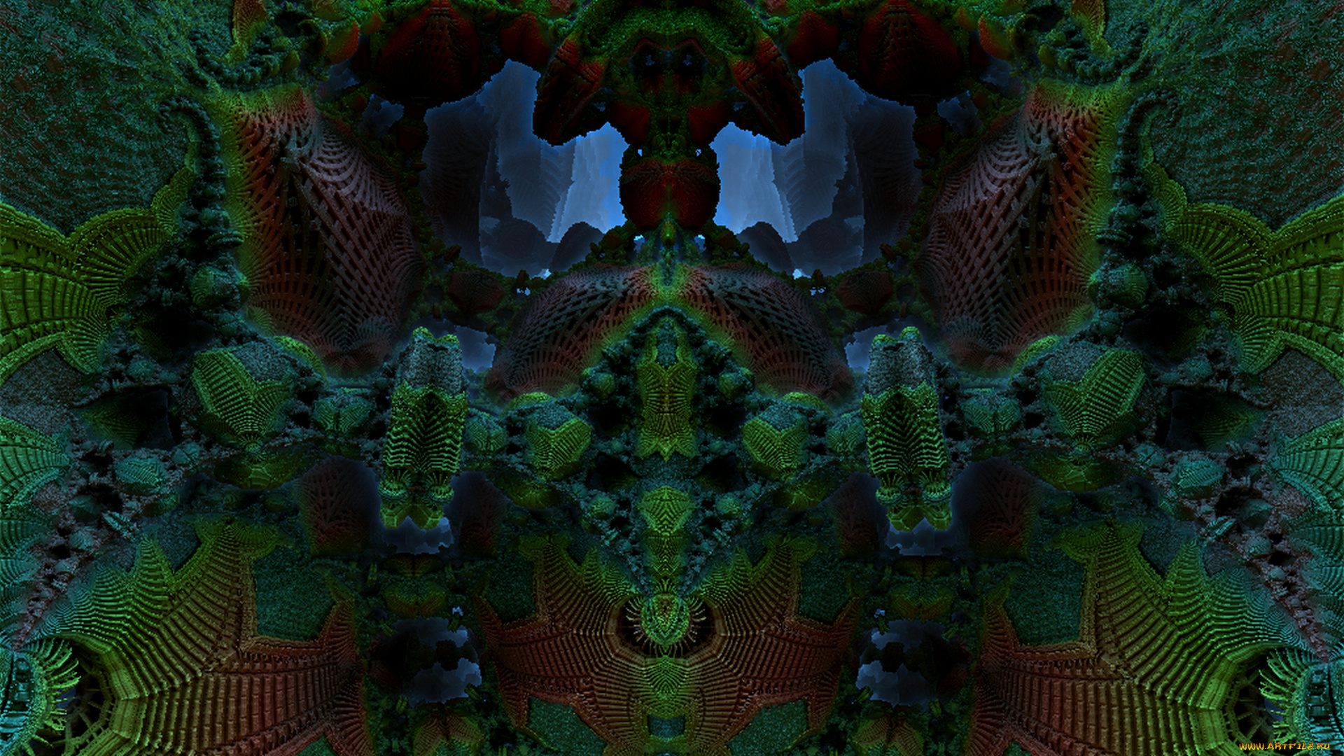 3д, графика, fractal, фракталы, зелёный, тёмный