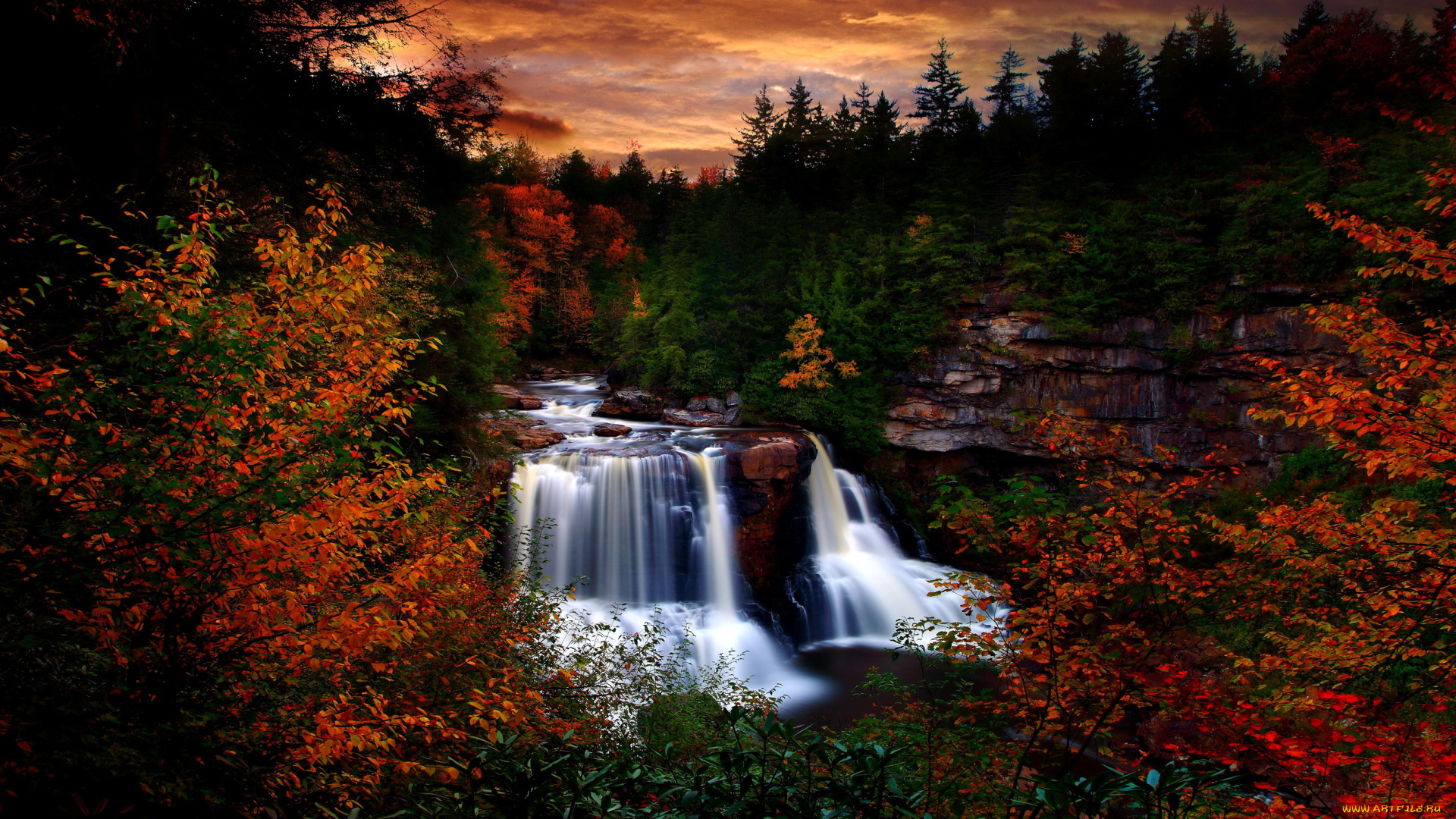 природа, водопады, осень, лес, водопад