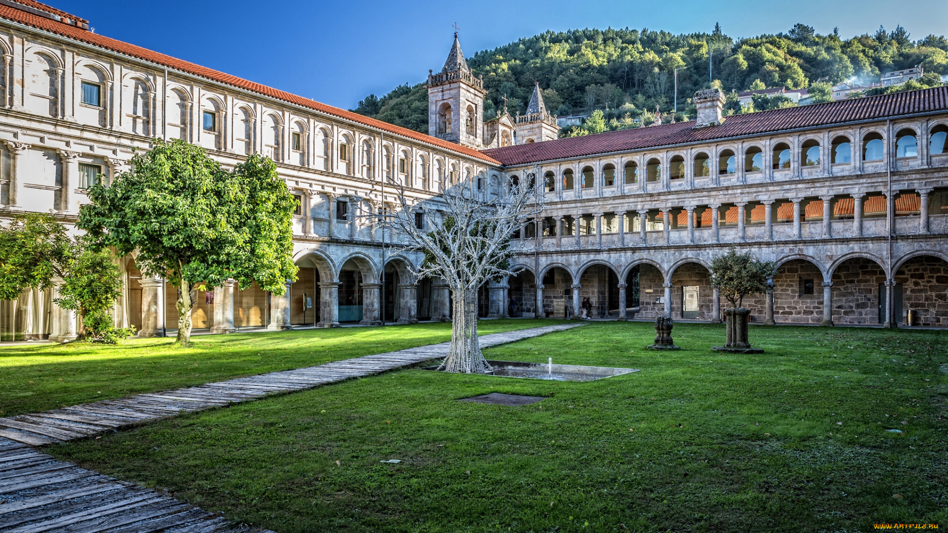 parador, de, santo, estevo, ourense, spain, города, здания, дома, дворик, оренсе, испания, отель