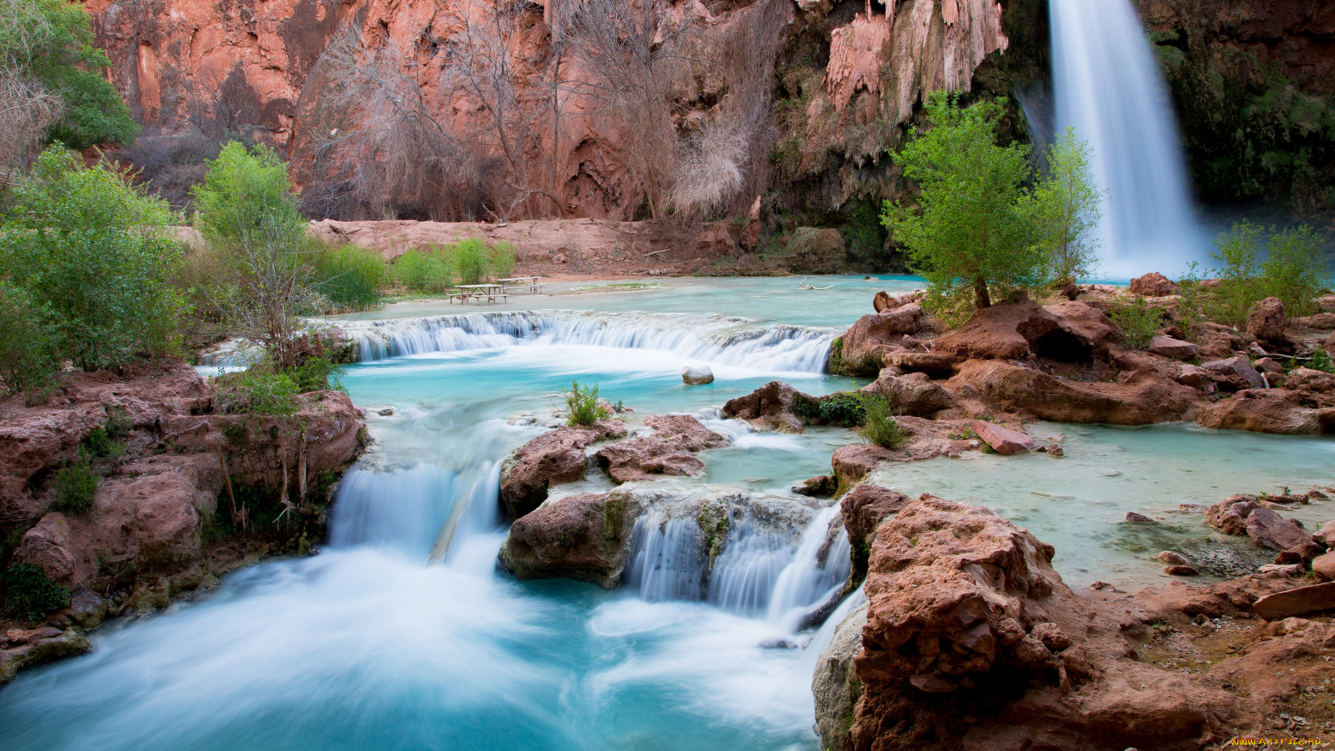 природа, водопады, поток, вода