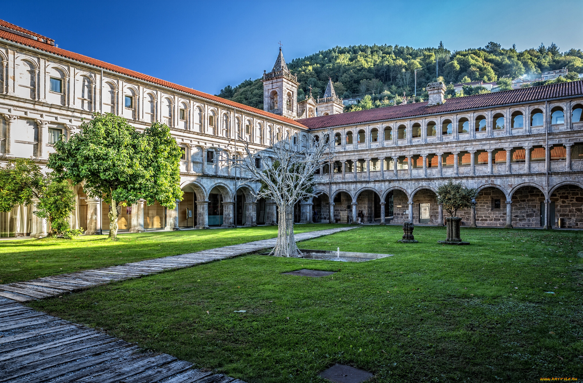 parador, de, santo, estevo, ourense, spain, города, здания, дома, дворик, оренсе, испания, отель