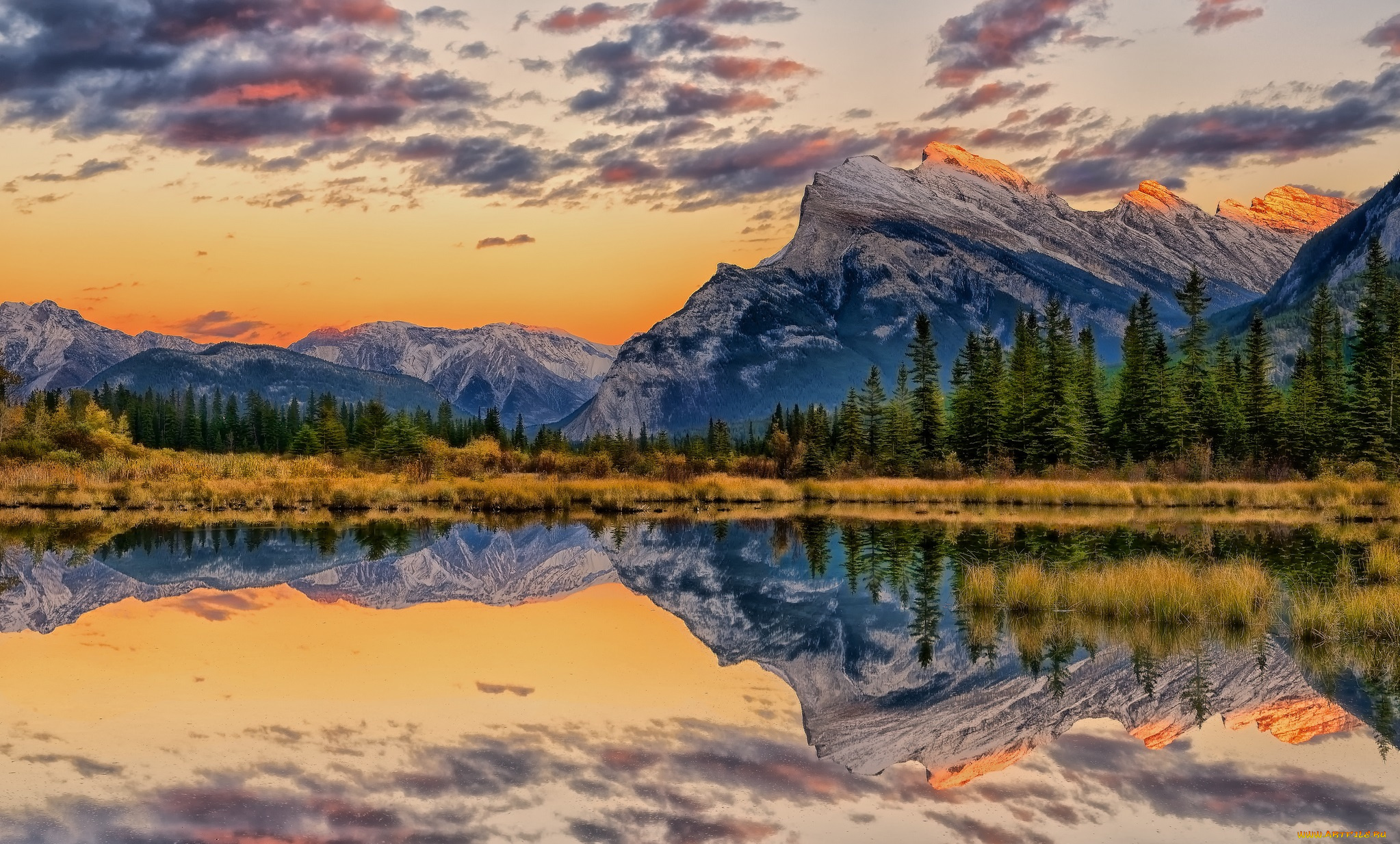 природа, реки, озера, лес, горы, осень, озеро, banff, national, park, vermillion, lakes, alberta, canada, mount, rundle, canadian, rockies, отражение, банф, альберта, канада, канадские, скалистые, гора, рандл