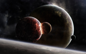 Картинка космос арт planet collision star blue sci fi planets colors