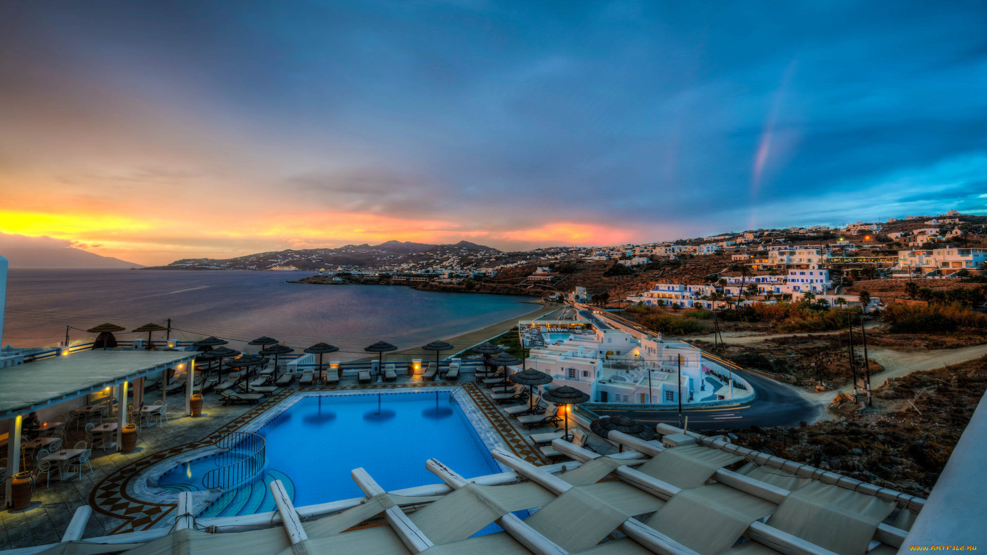 mykonos, , greece, города, -, пейзажи, заря, море