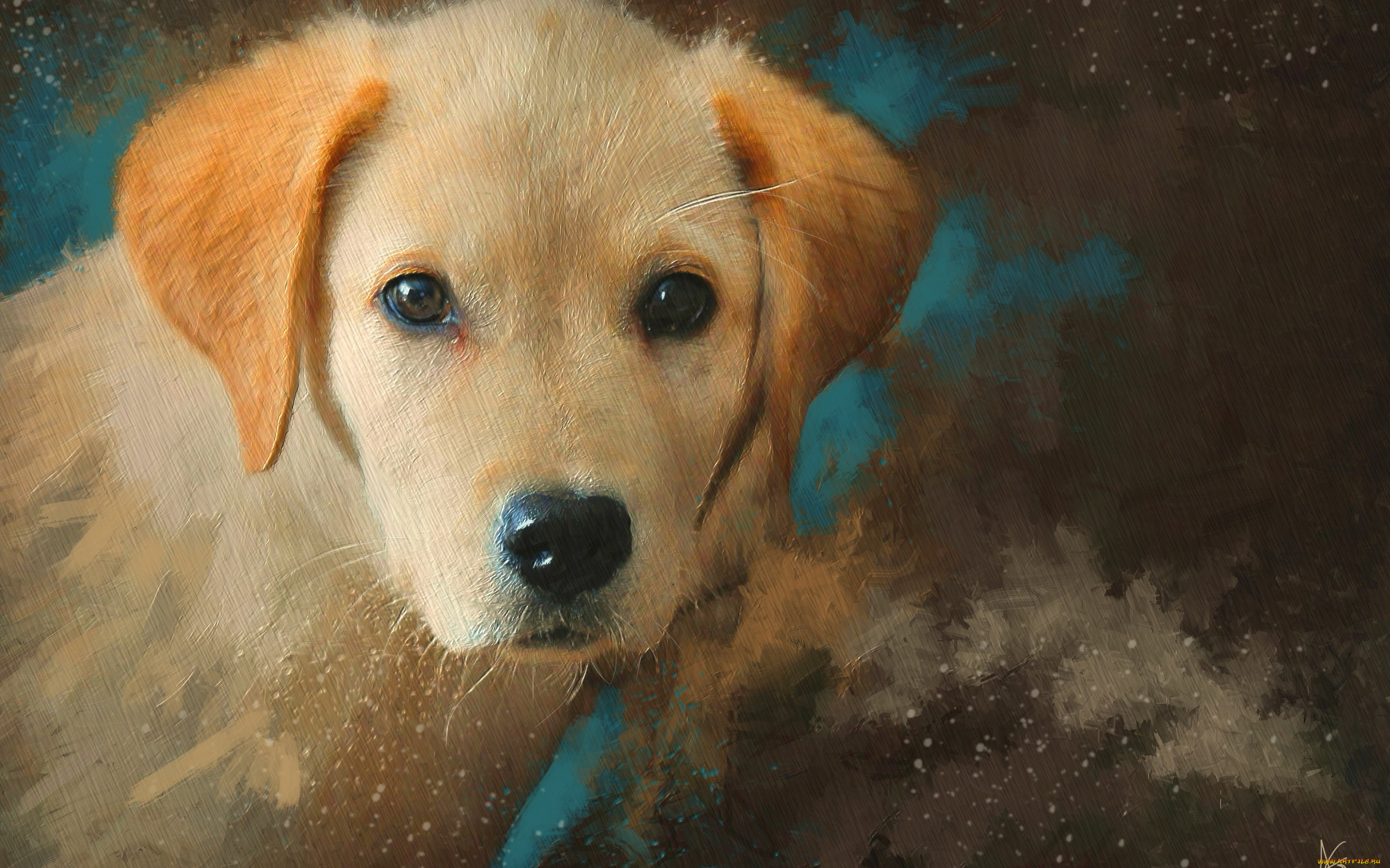 рисованное, животные, , собаки, собака, щенок, морда, портрет, рыжий, живопись, картина, рисунок, мазки