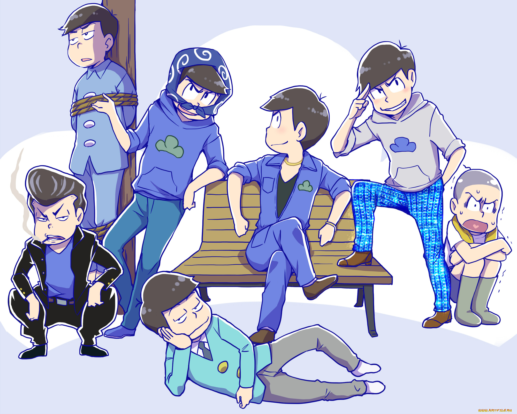 аниме, osomatsu-san, парни