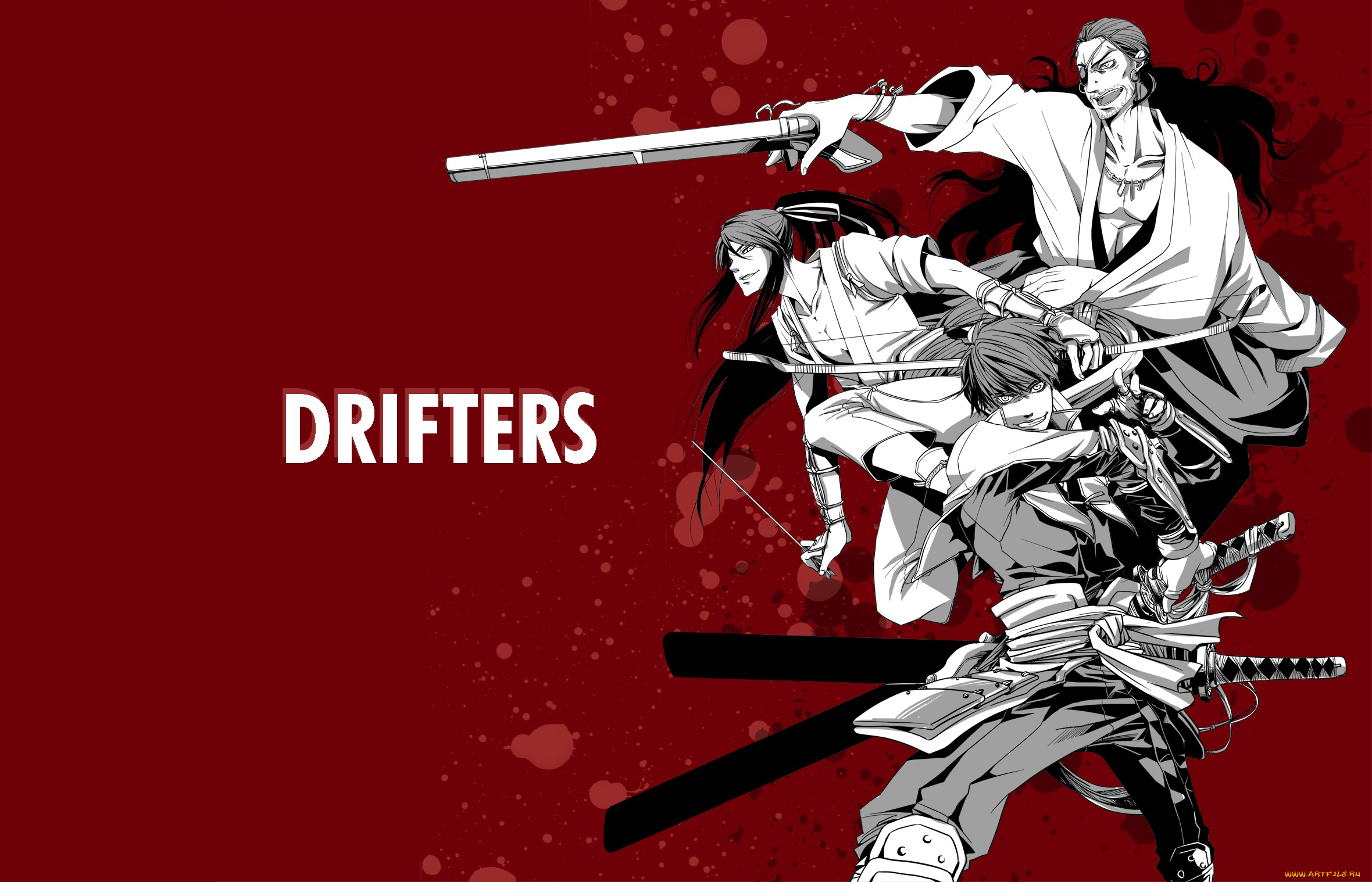 аниме, drifters, самураи, парни, оружие