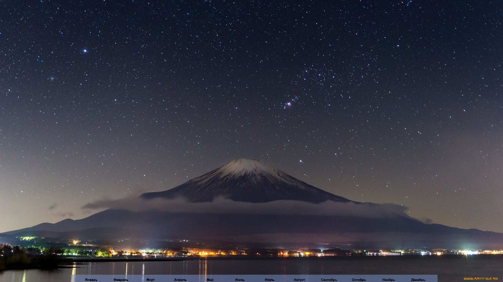 japan, календари, города, звезда, ночь, водоем, вулкан, 2018