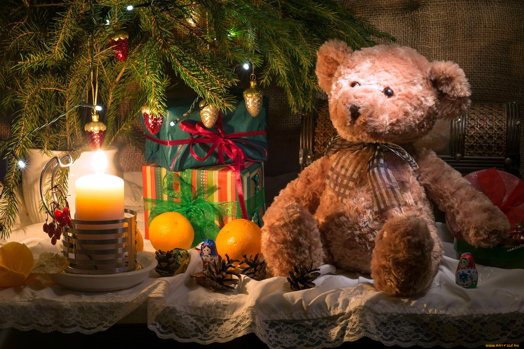 праздничные, -, разное, , новый, год, апельсины, игрушка, свеча, медведь