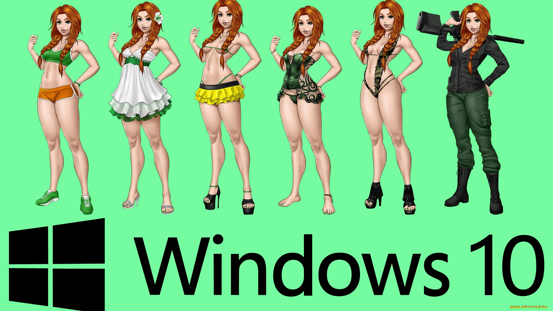 компьютеры, windows, , 10, логотип, фон, взгляд, девушки
