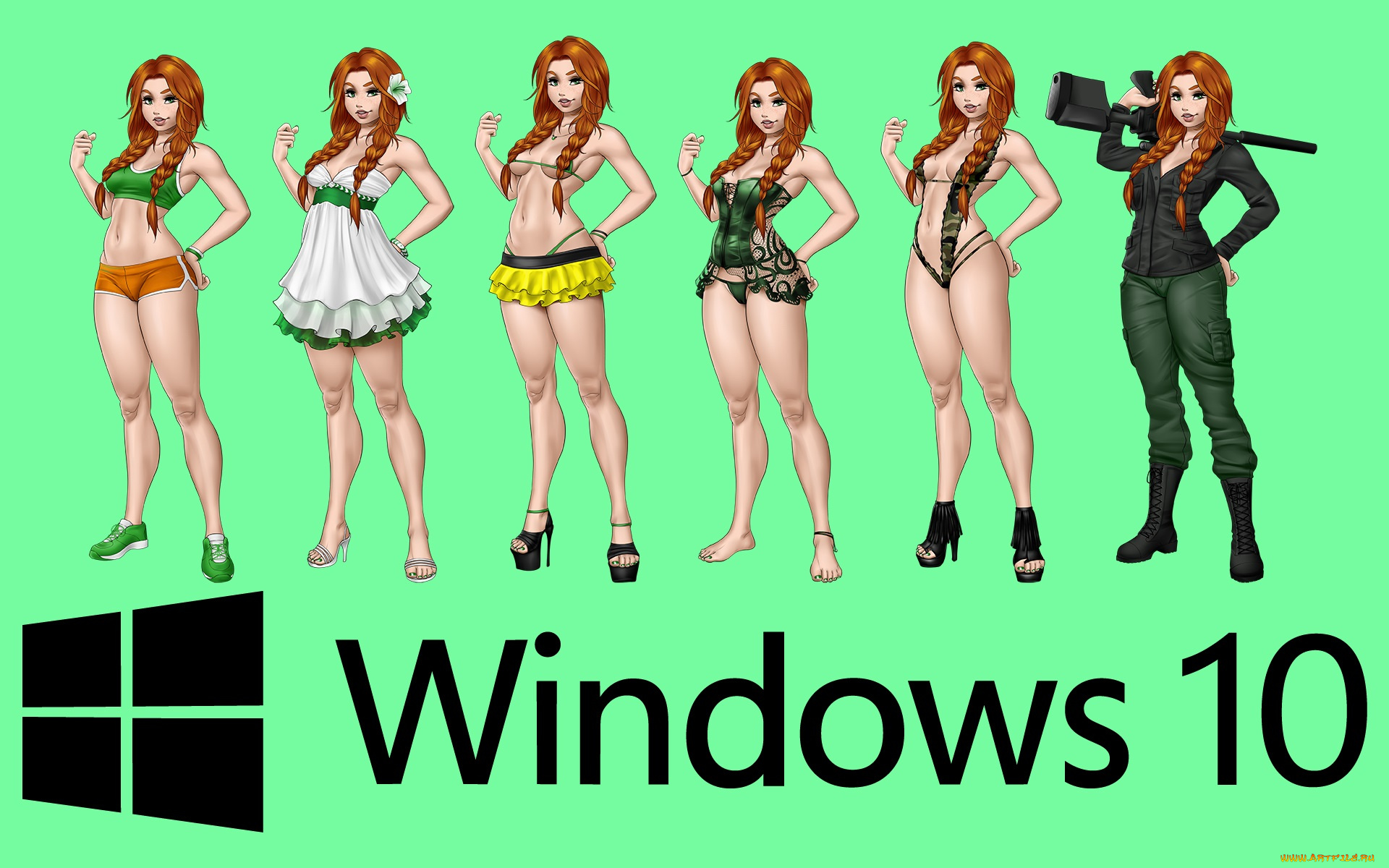 компьютеры, windows, , 10, логотип, фон, взгляд, девушки