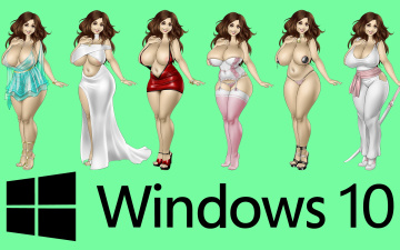 обоя компьютеры, windows  10, логотип, фон, взгляд, девушки