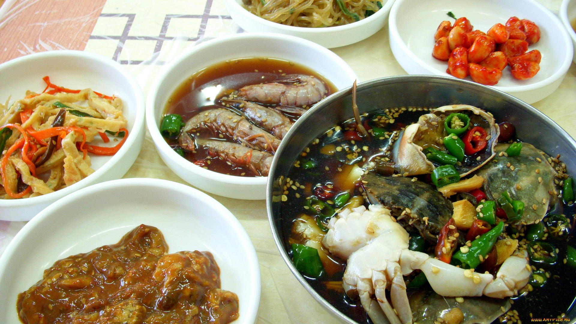 еда, разное, корейская, кухня, лапша, морепродукты