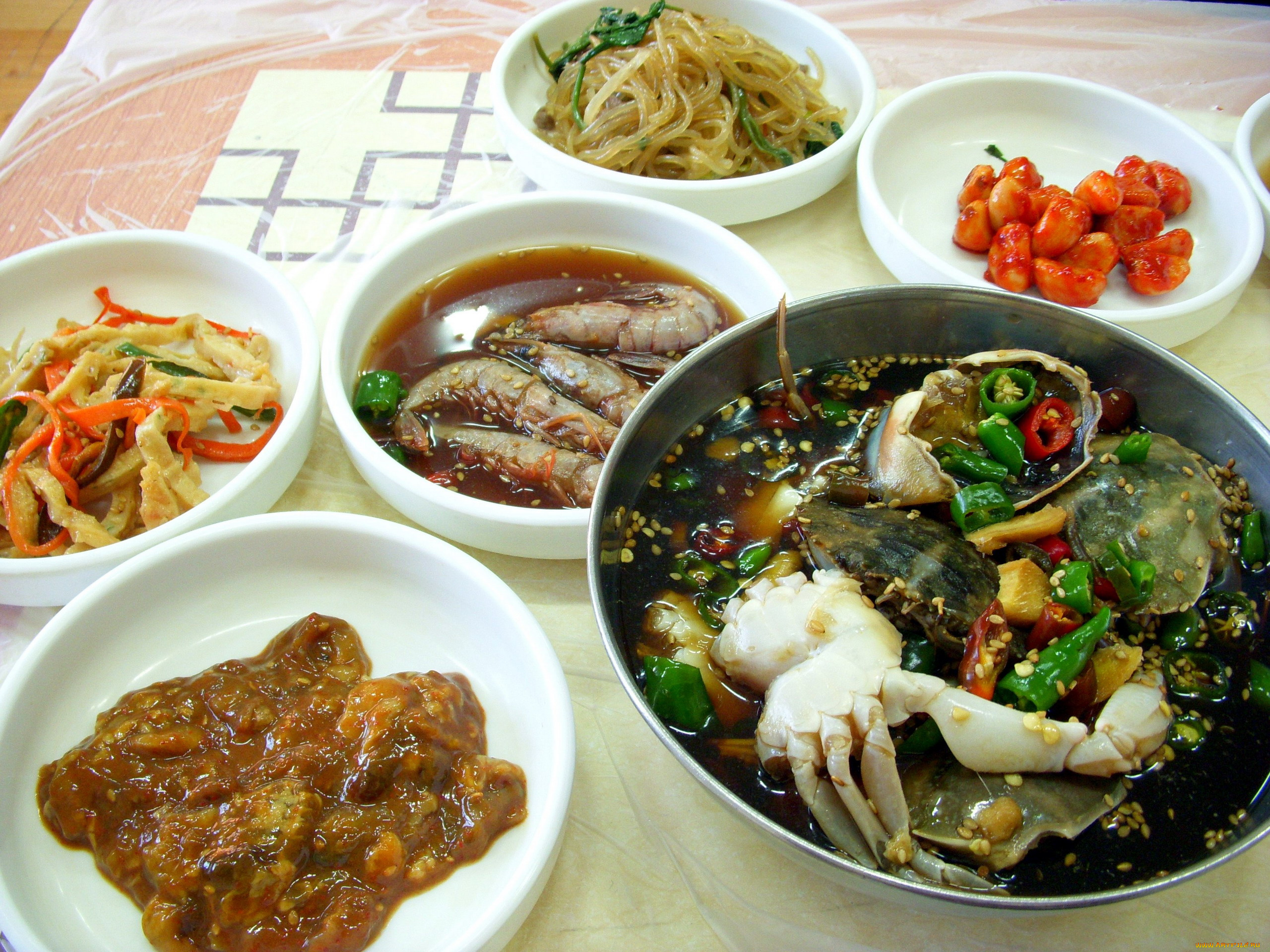 еда, разное, корейская, кухня, лапша, морепродукты
