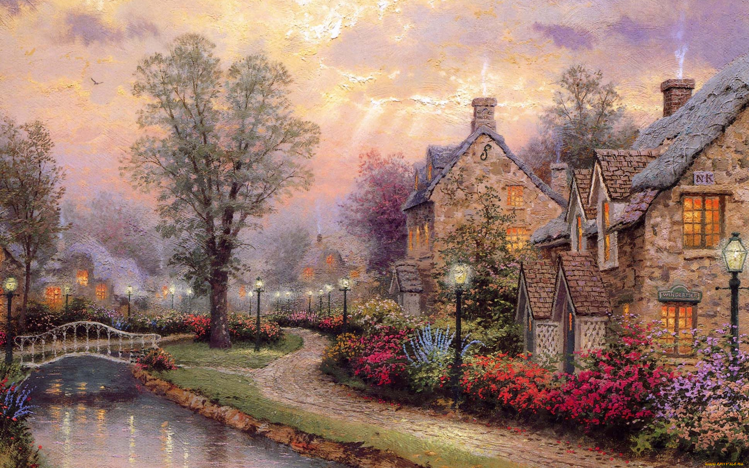 thomas, kinkade, рисованные, пейзаж