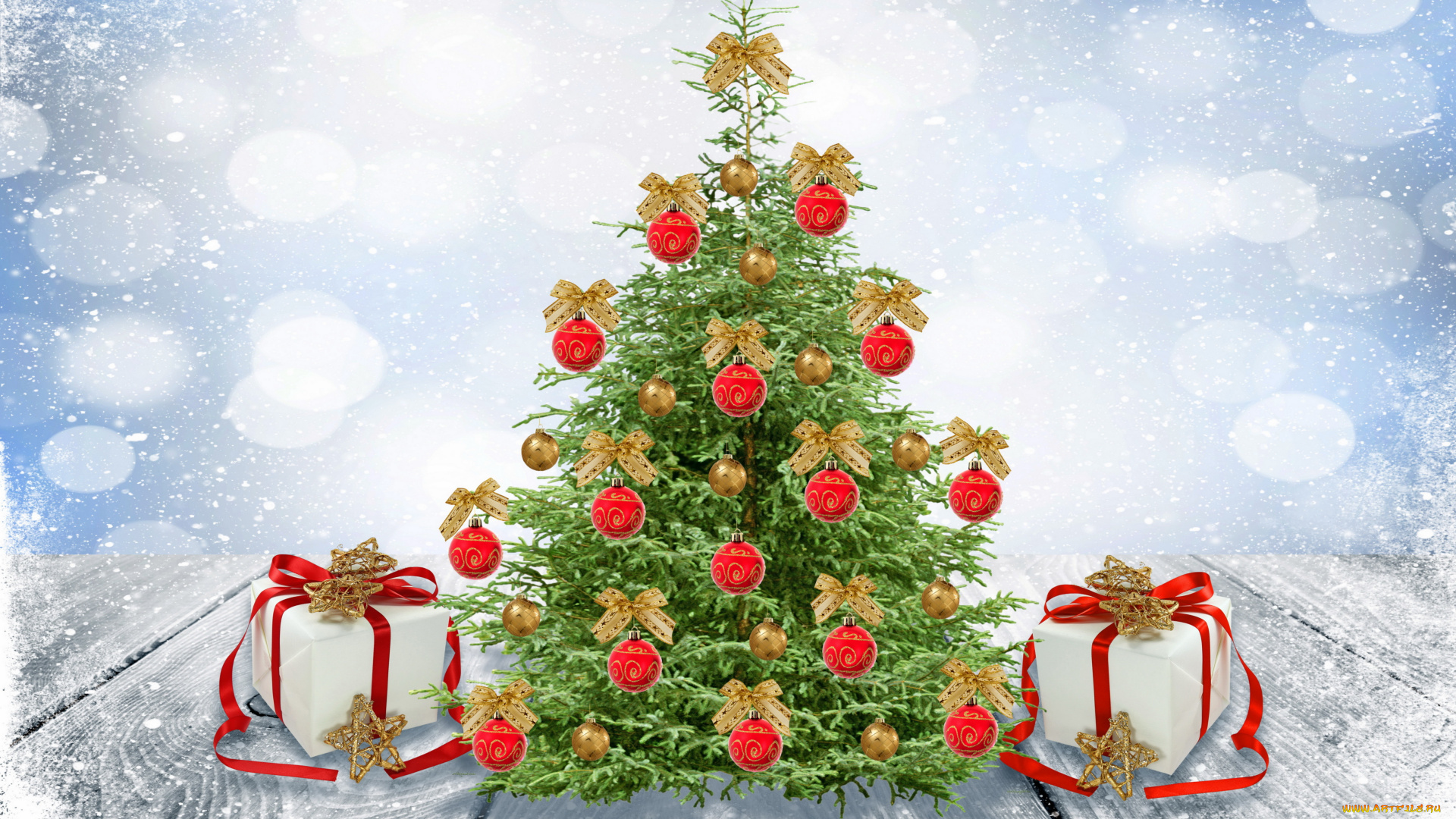 праздничные, Ёлки, шары, елка, зима, снег, merry, snow, winter, decoration, christmas, игрушки, банты, рождество, новый, год