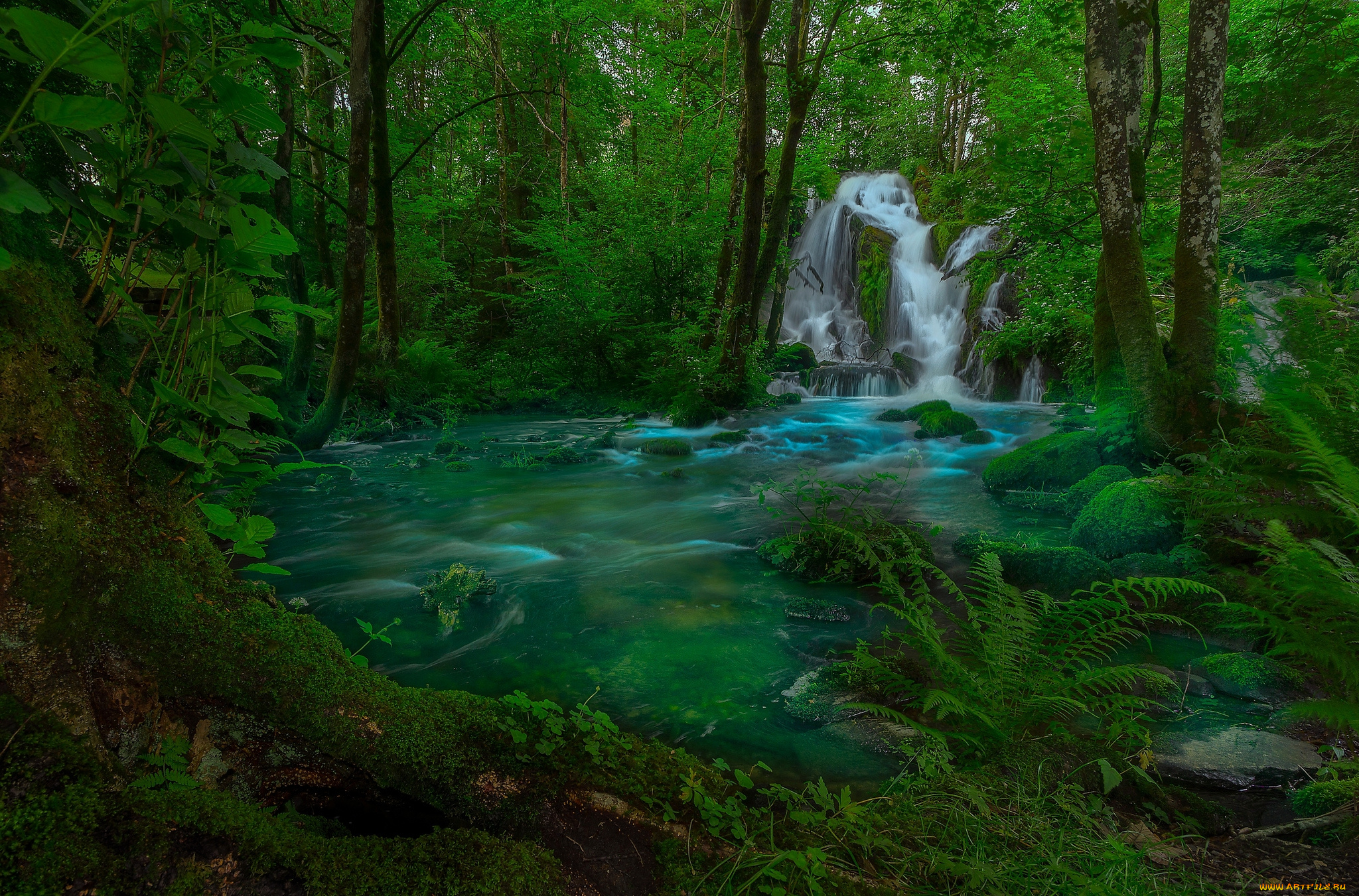 природа, водопады, лес, река, водопад