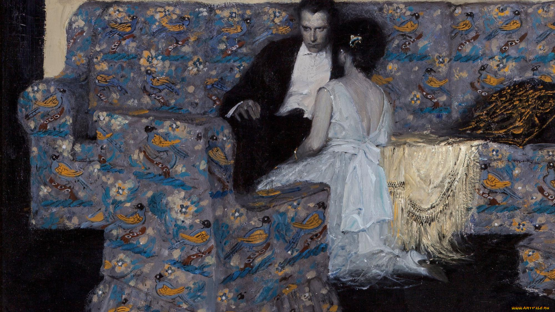 рисованное, dean, cornwell, мужчина, женщина, кресло, диван