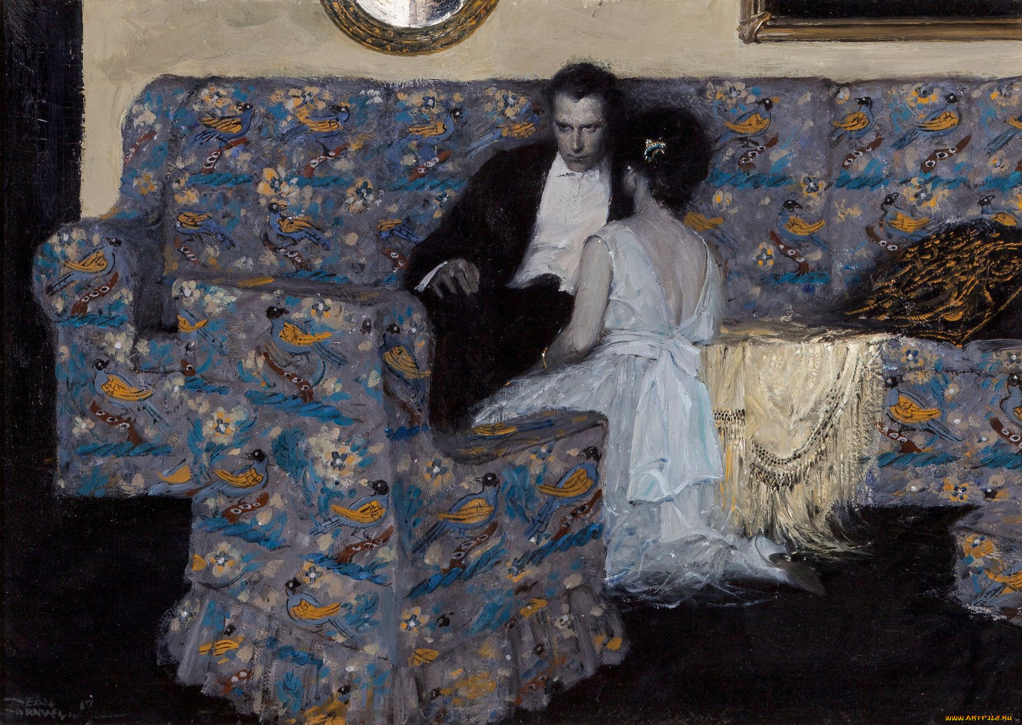 рисованное, dean, cornwell, мужчина, женщина, кресло, диван