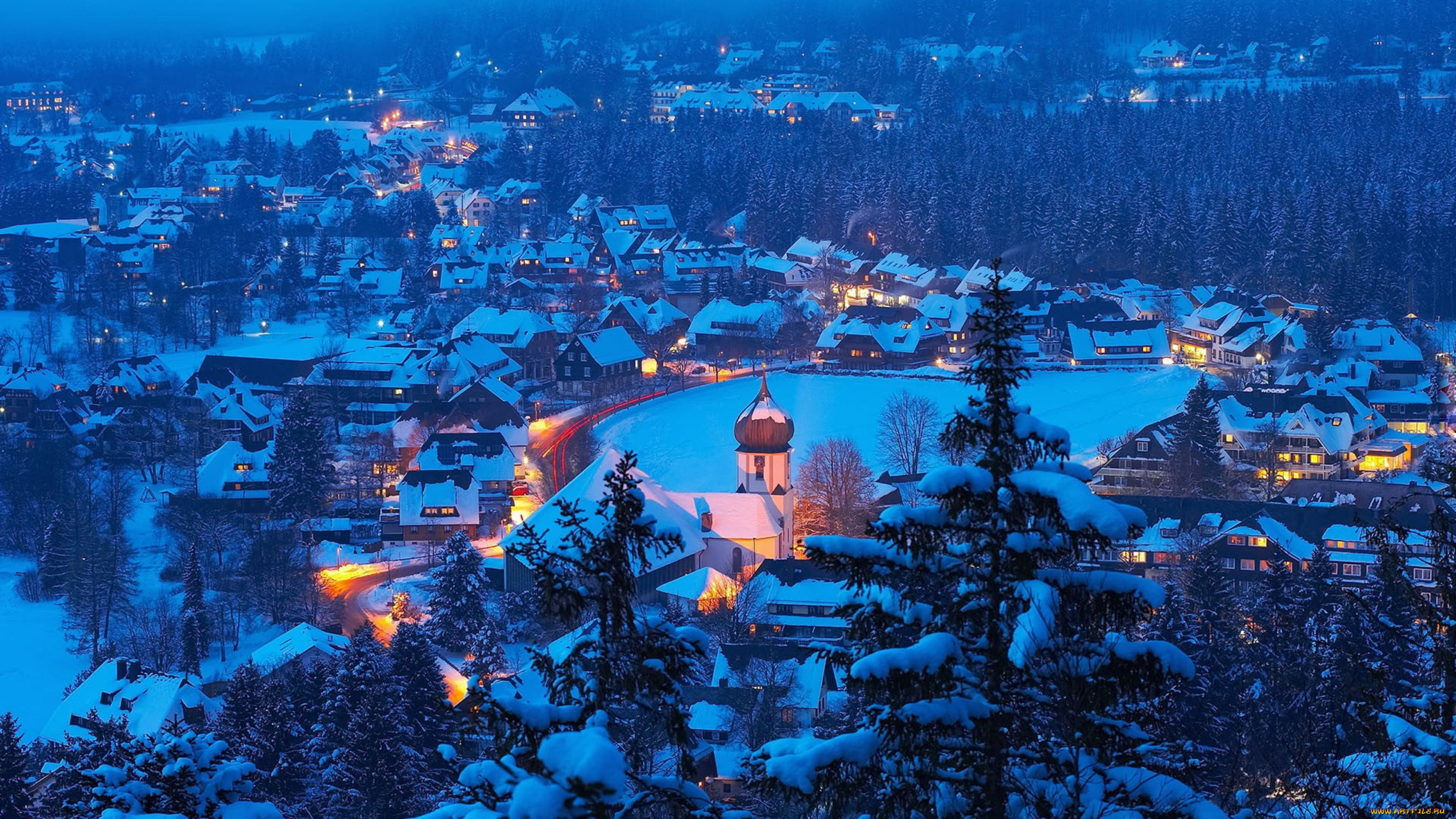 hinterzarten, germany, города, -, огни, ночного, города