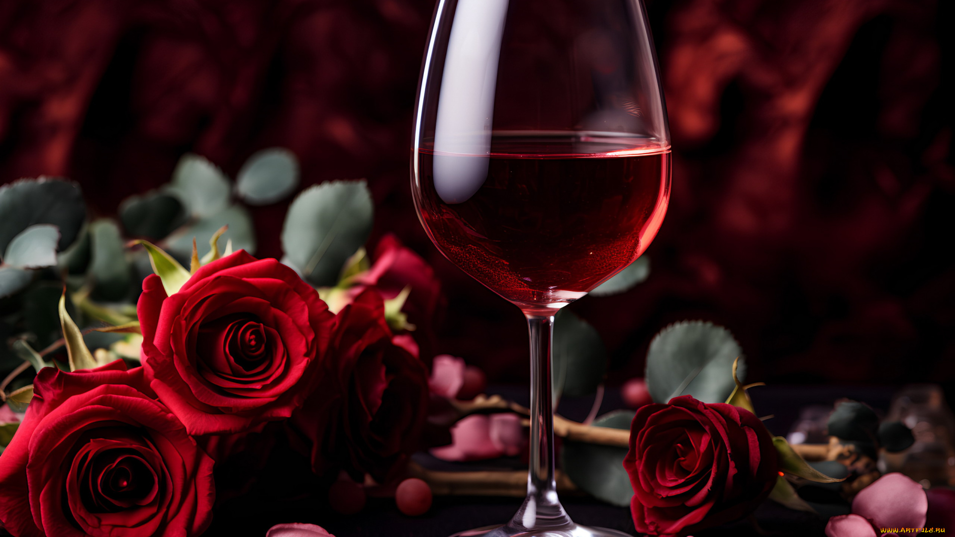 еда, напитки, , вино, розы, лепестки, вино, красное, бокал