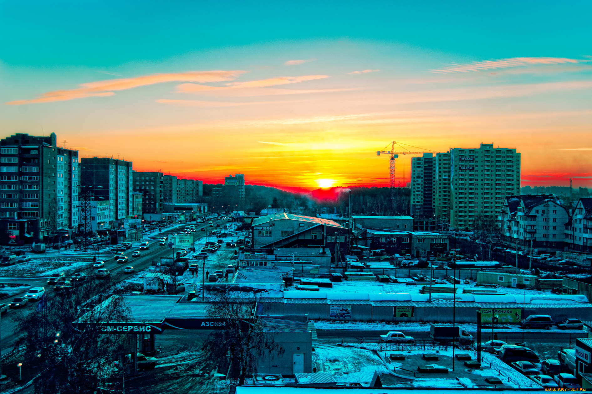 новосибирск, города, панорамы, закат, панорама