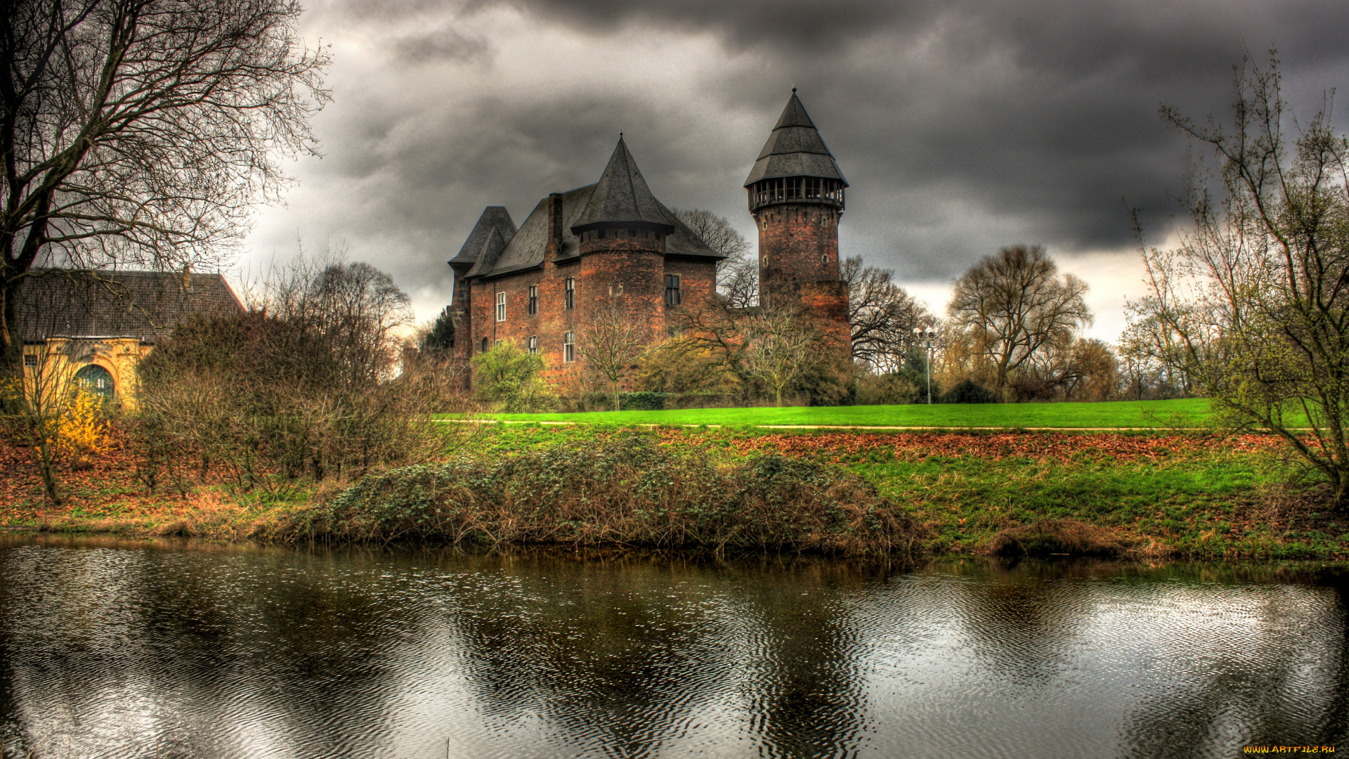 германия, krefeld, burg, linn, города, дворцы, замки, крепости, река, замок