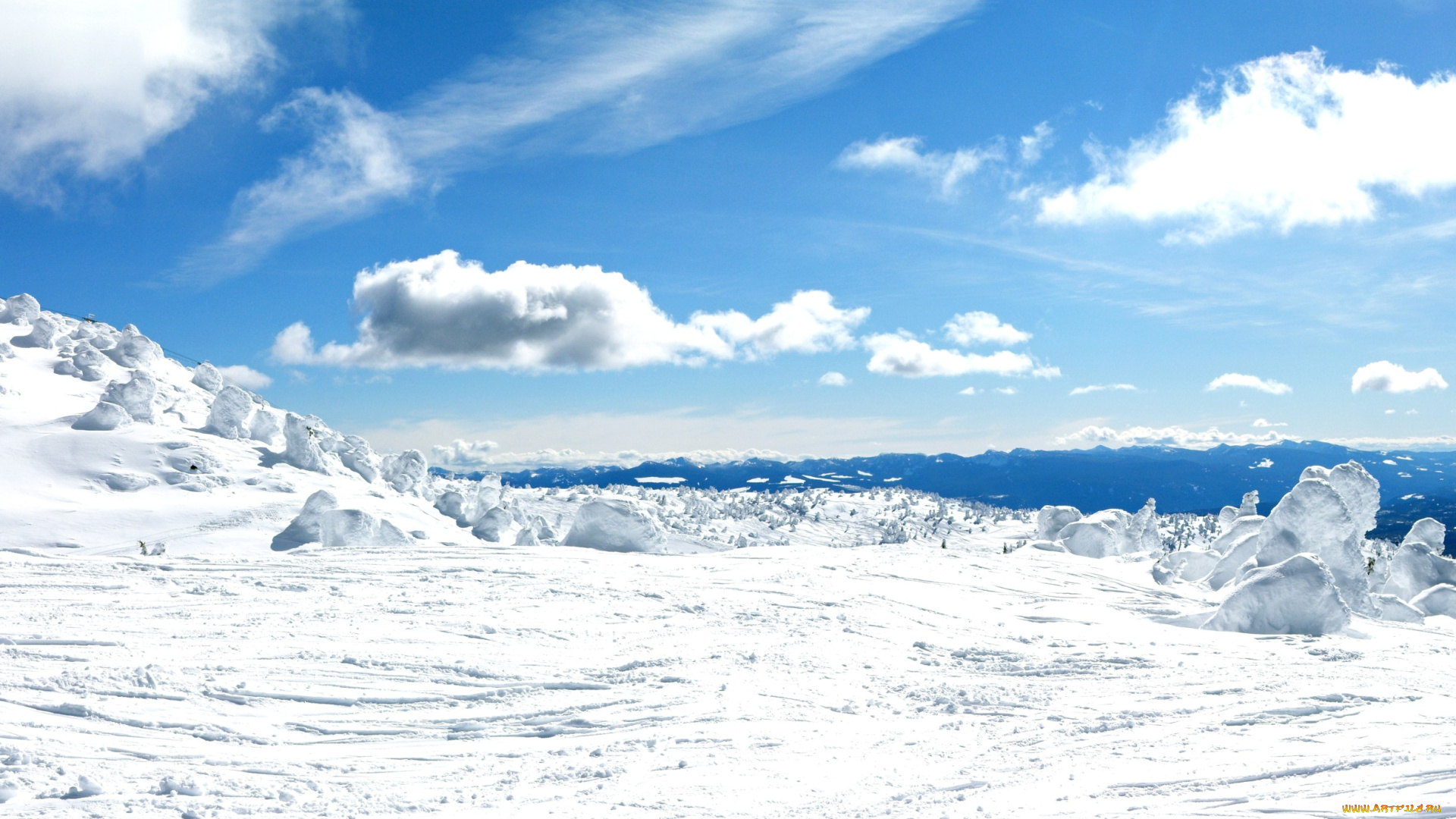 природа, зима, небо, горы, снег, лыжник