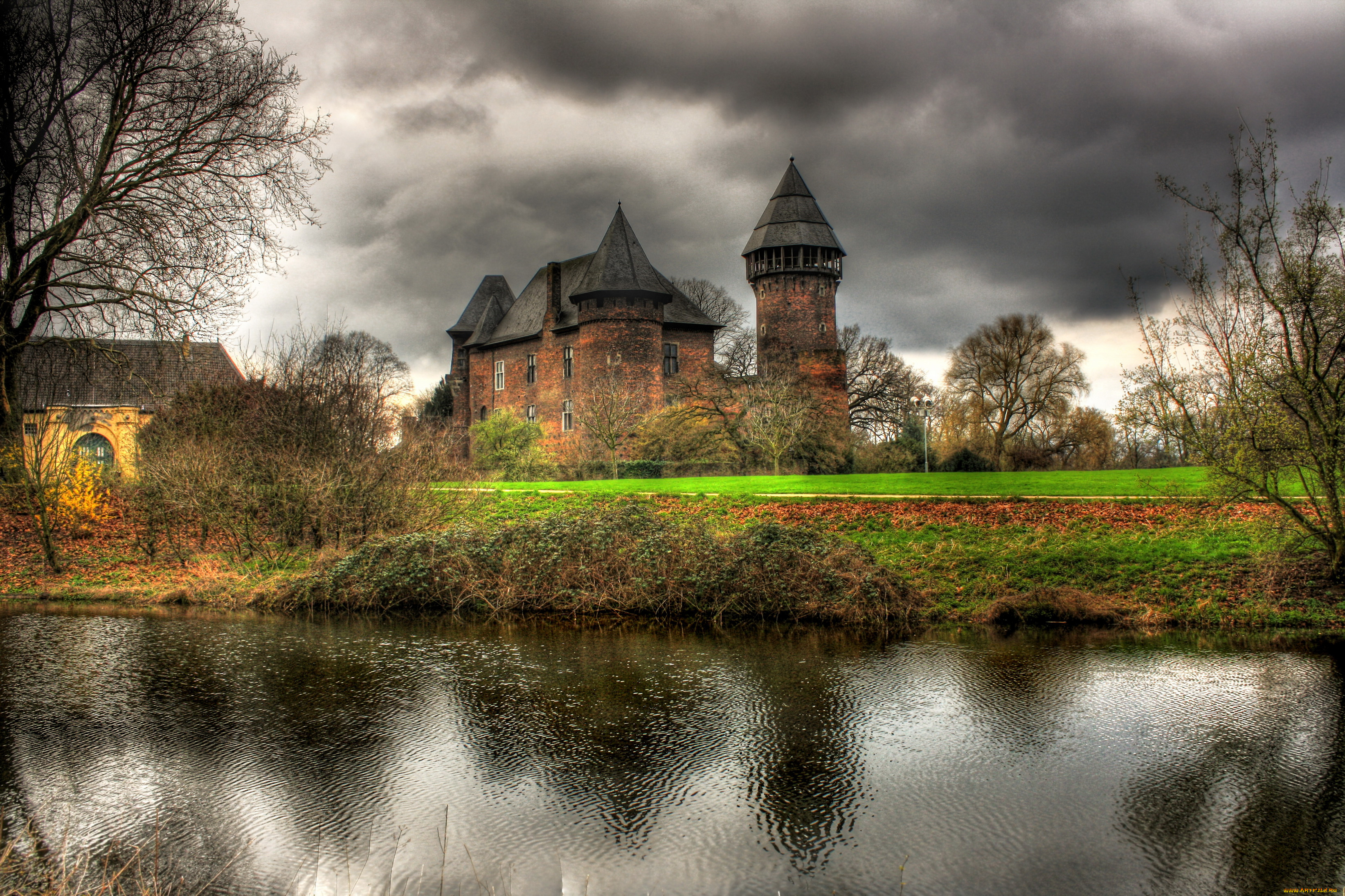 германия, krefeld, burg, linn, города, дворцы, замки, крепости, река, замок