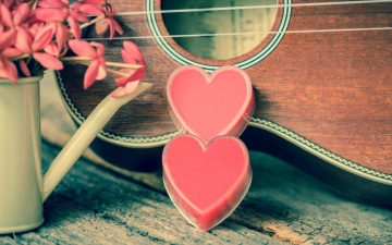 Картинка праздничные день+святого+валентина +сердечки +любовь heart love цветы гитара vintage сердце romantic