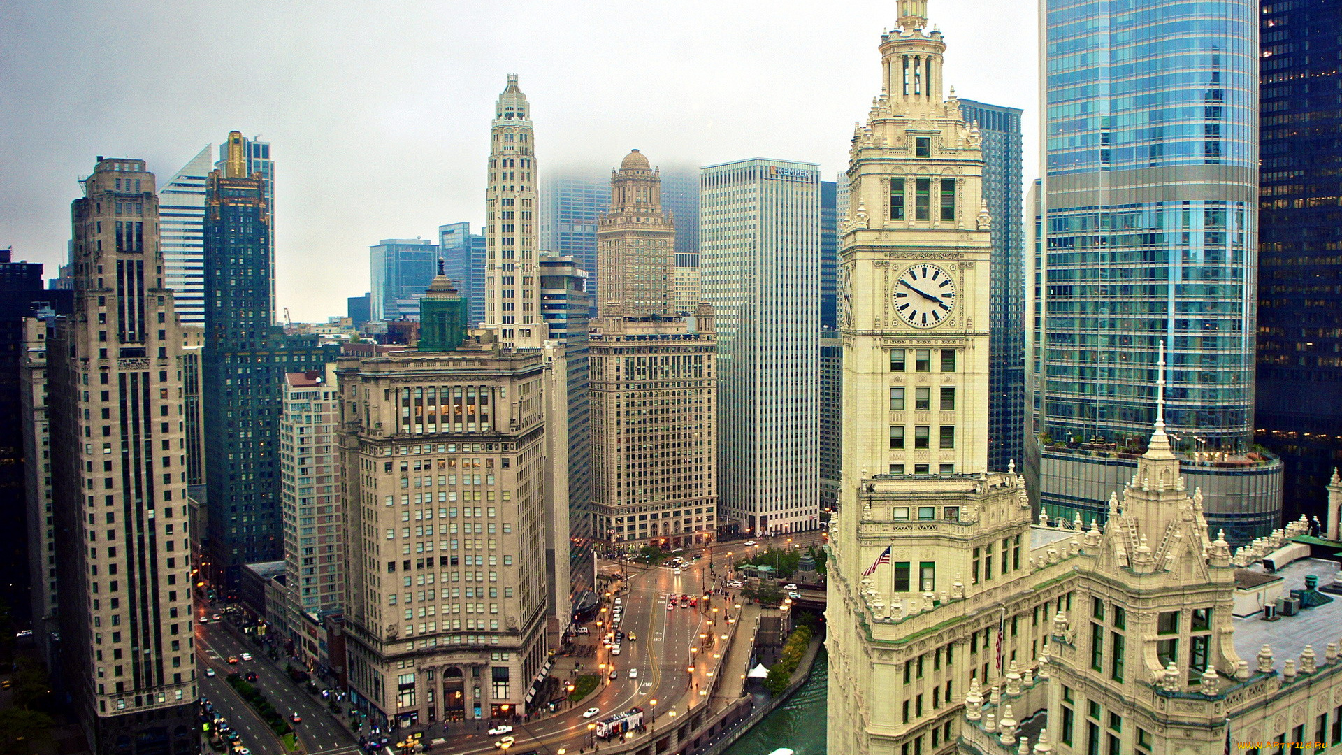 города, Чикаго, , сша, небоскребы, часы, башня