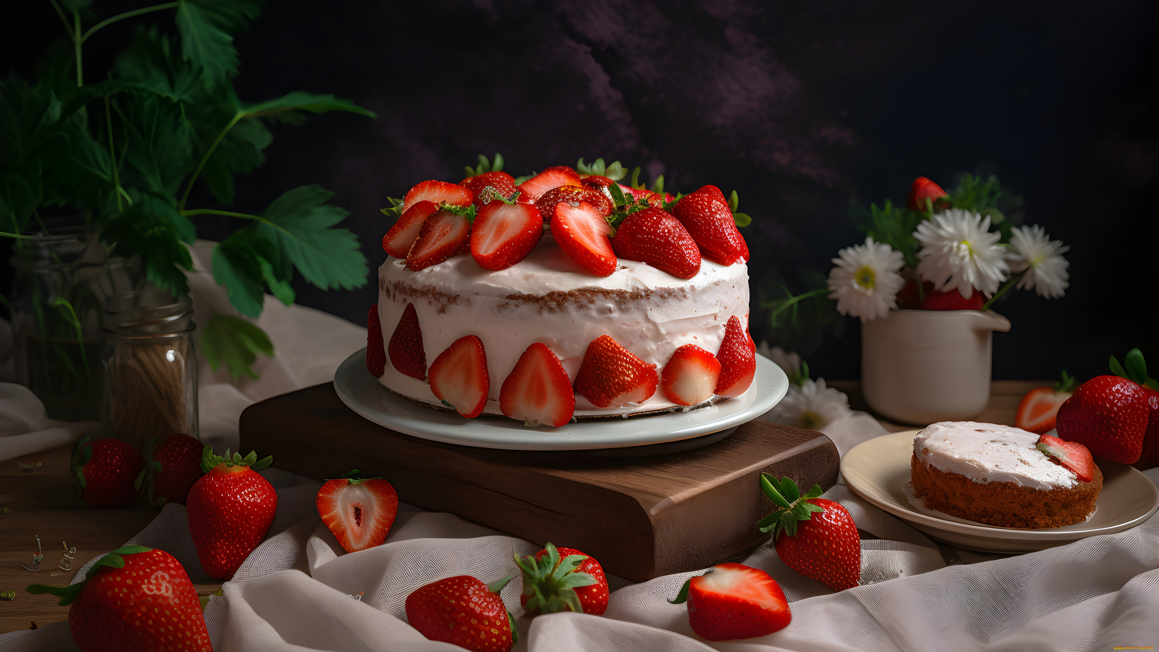 еда, торты, ягоды, темный, фон, клубника, торт, десерт, шоколадный, нейросеть