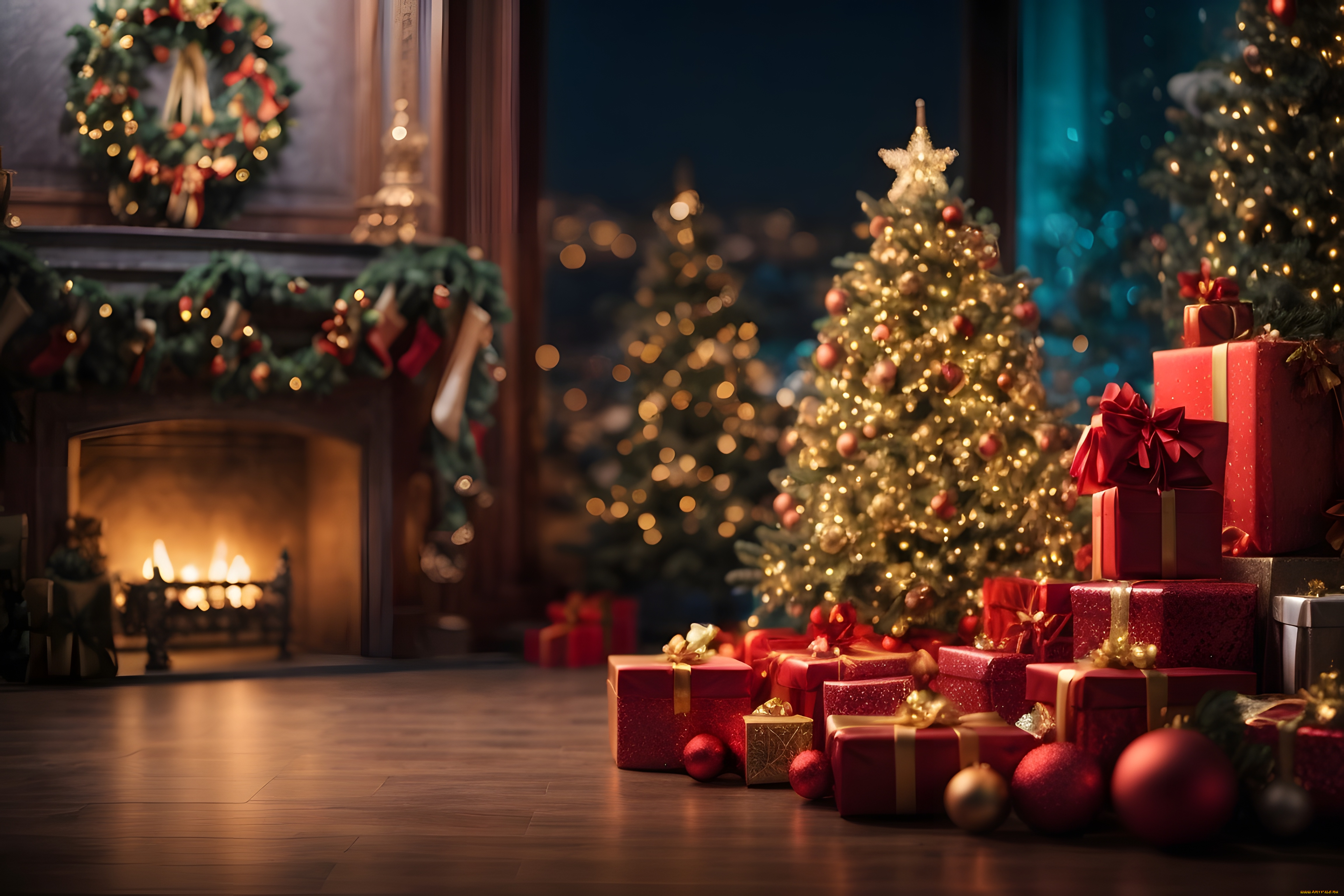 праздничные, -, разное, , новый, год, украшения, комната, шары, елка, интерьер, новый, год, рождество, подарки