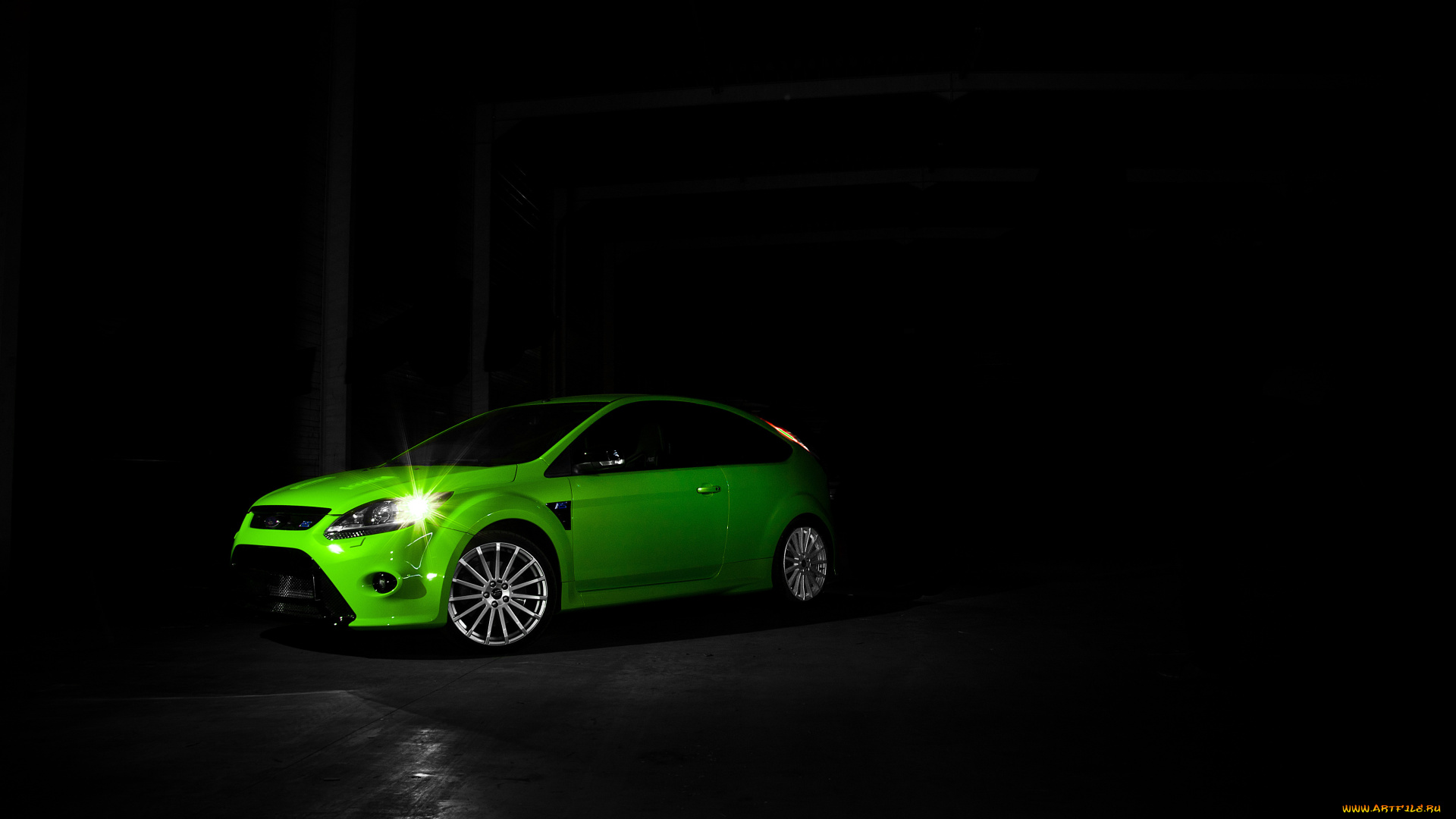 автомобили, ford, focus, rs, зеленый, темнота