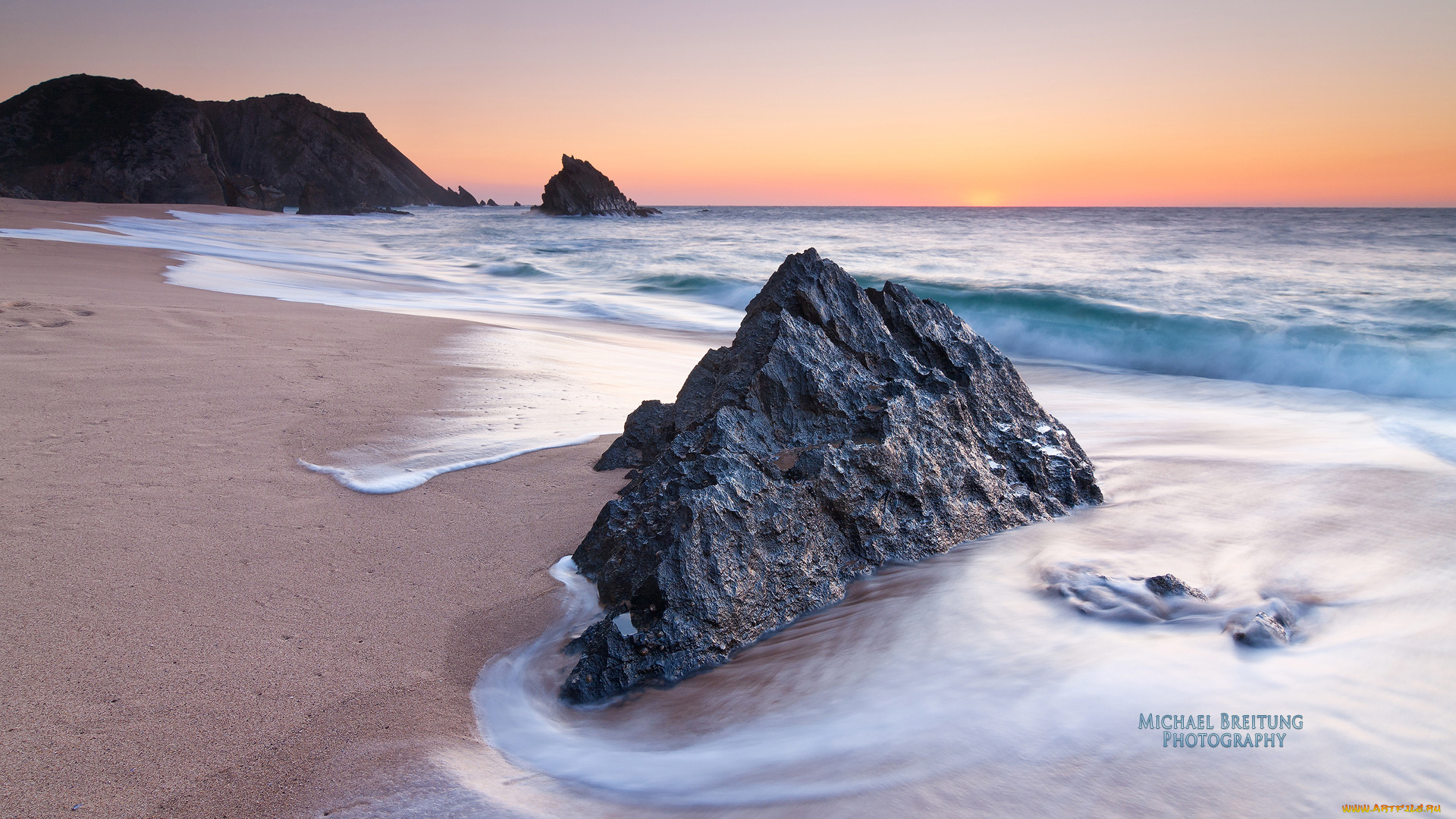 природа, побережье, камни, песок, волны