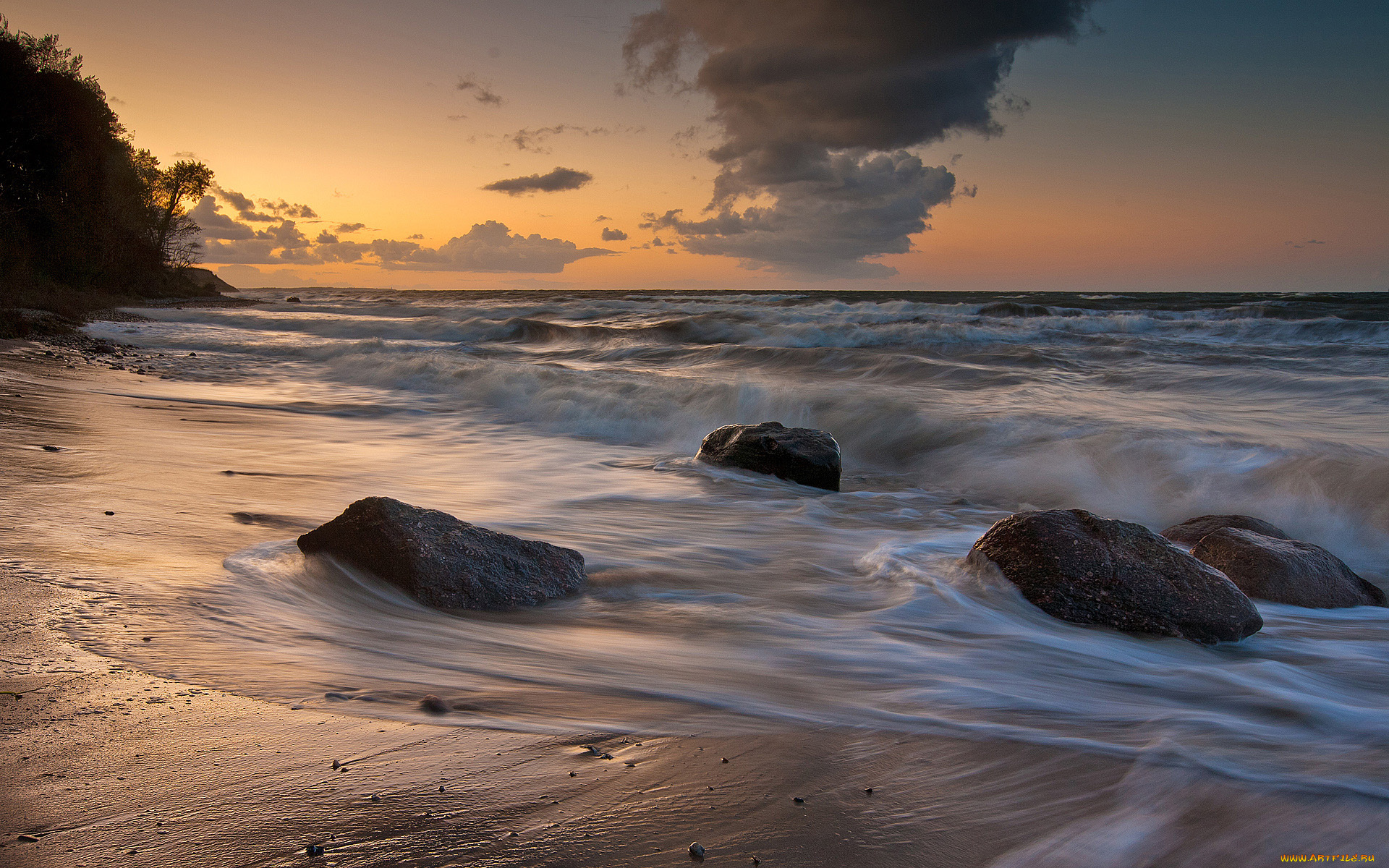 природа, побережье, камни, вода