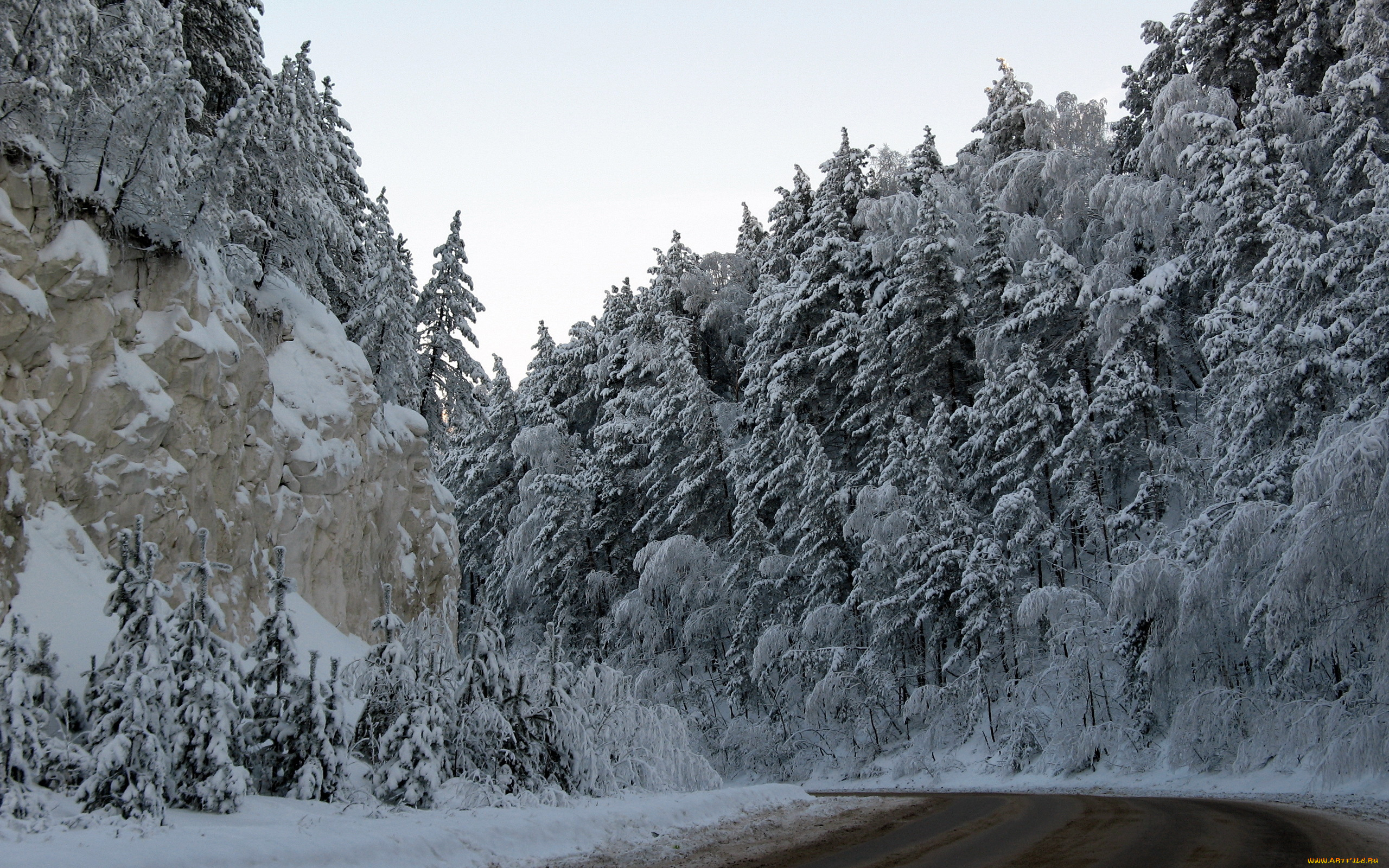 природа, зима, деревья, горы, дорога
