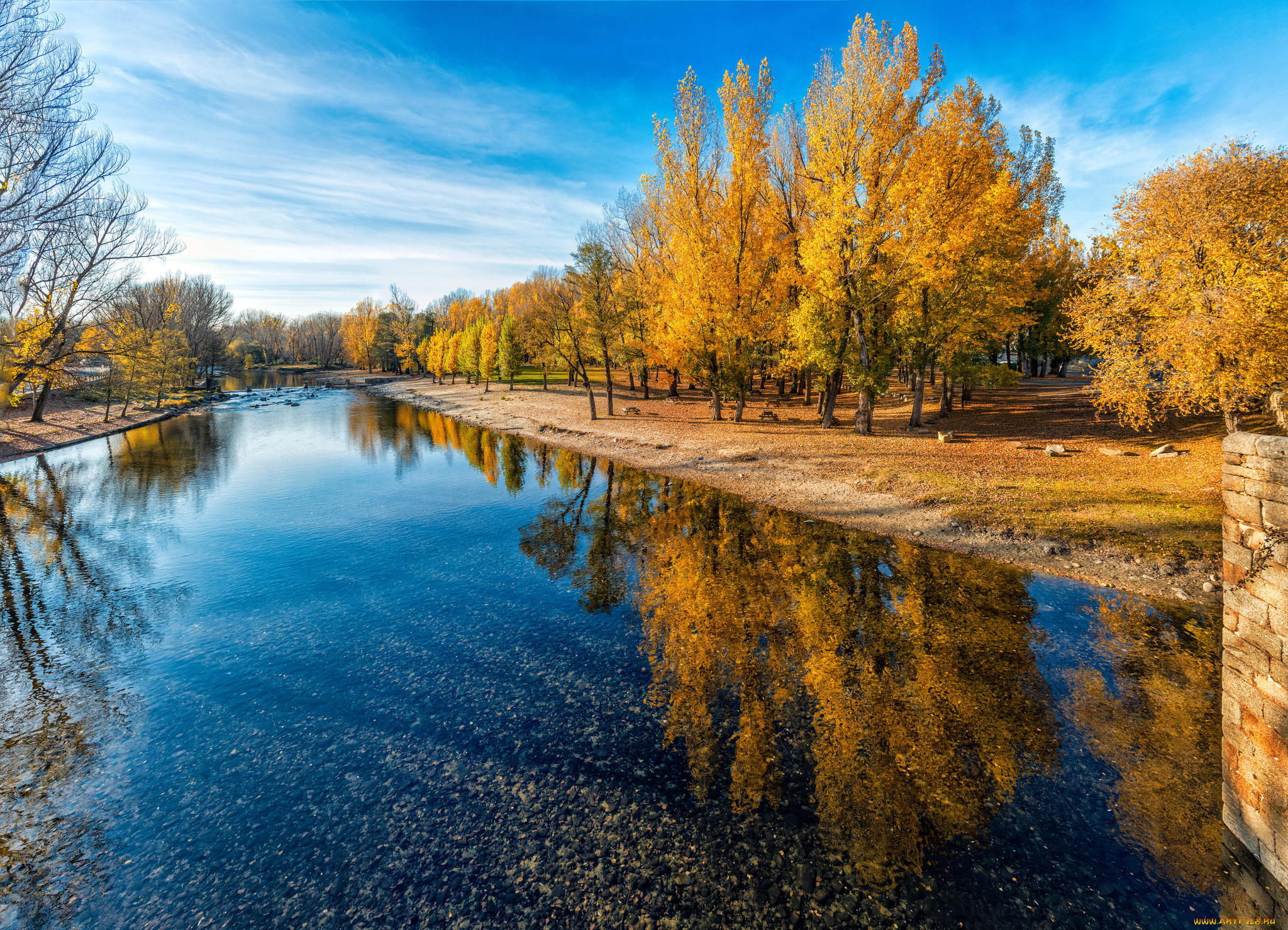 природа, реки, озера, деревья, осень, испания, навалуэнга, река, альберче