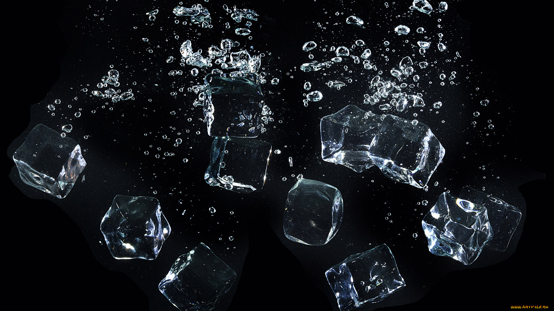 разное, капли, брызги, всплески, кубики, льда, пузыри, лёд, вода