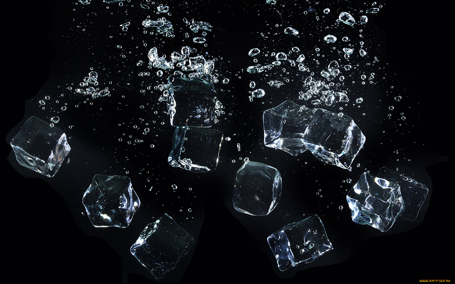 разное, капли, брызги, всплески, кубики, льда, пузыри, лёд, вода